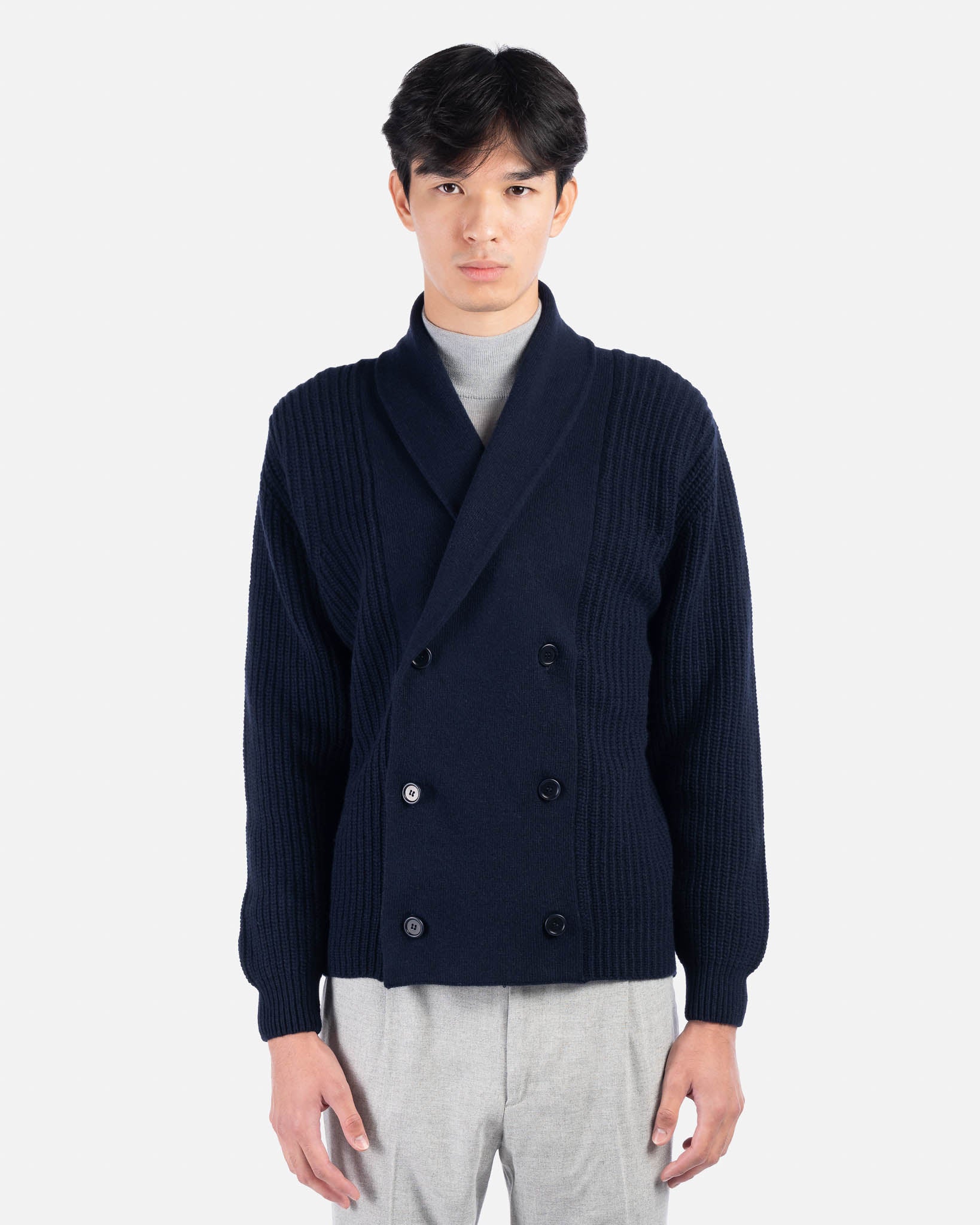 J.W.SAX MILANO Cardigan Doppiopetto in Lana Blu