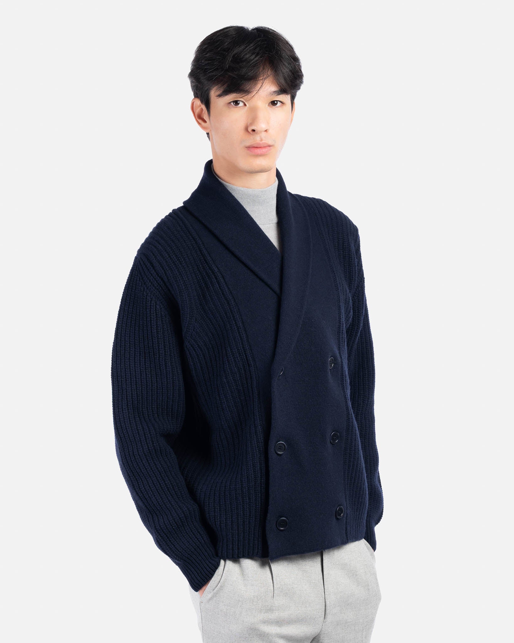 J.W.SAX MILANO Cardigan Doppiopetto in Lana Blu