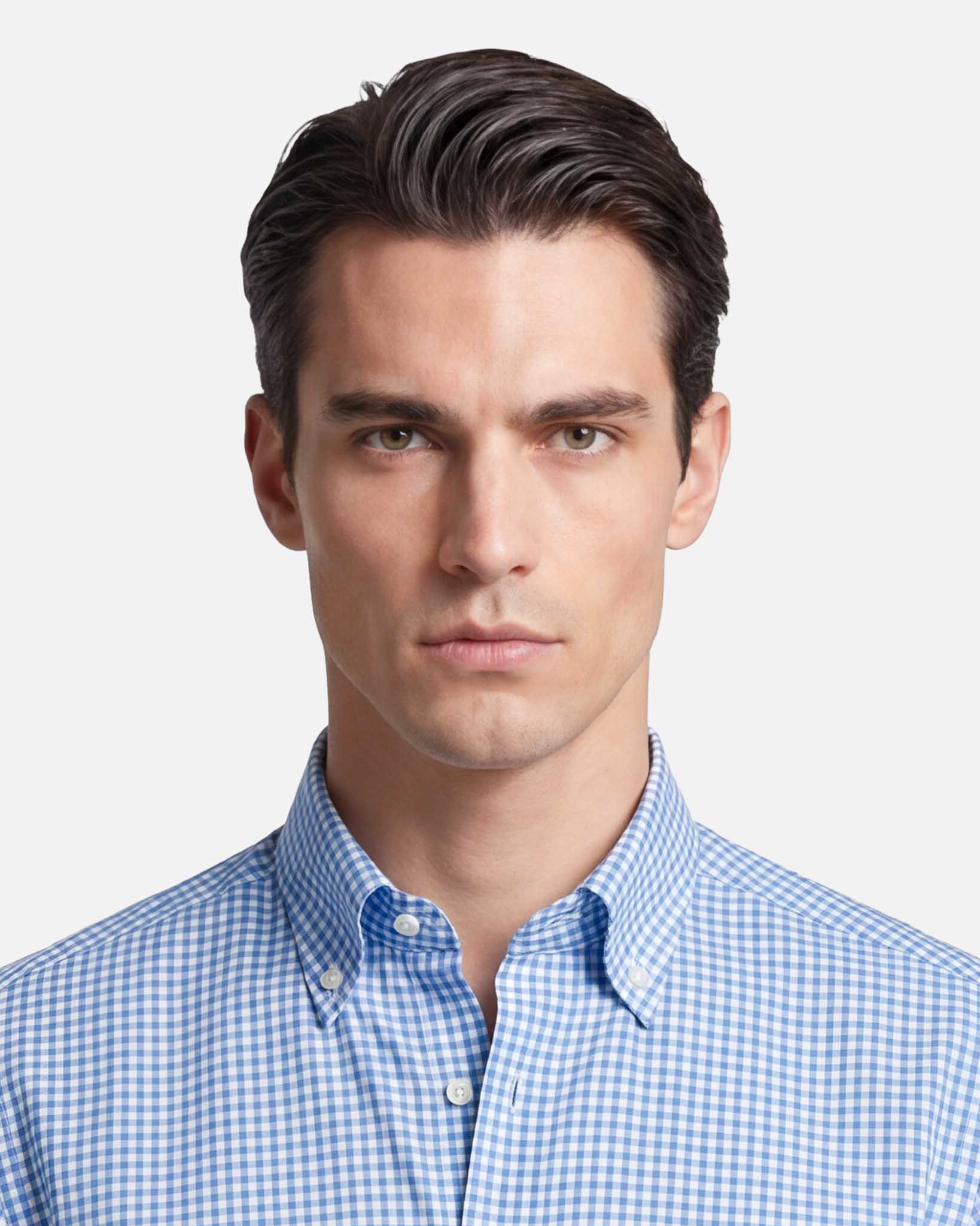 J.W.SAX MILANO Camicia in Twill di Cotone Check Azzurro Button Down