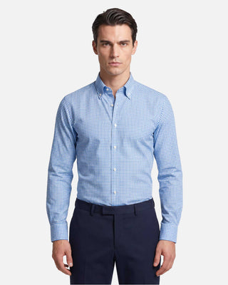 Camicia in Twill di Cotone Check Azzurro Button Down