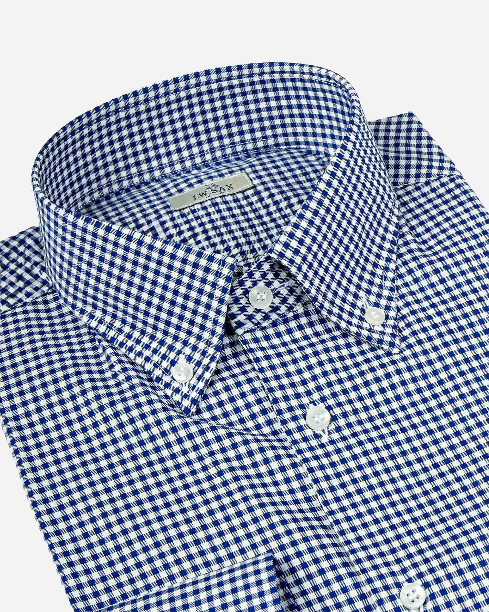 J.W.SAX MILANO Camicia in Twill di Cotone Check Blu Button Down
