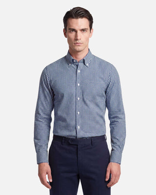 Camicia in Twill di Cotone Check Blu Button Down