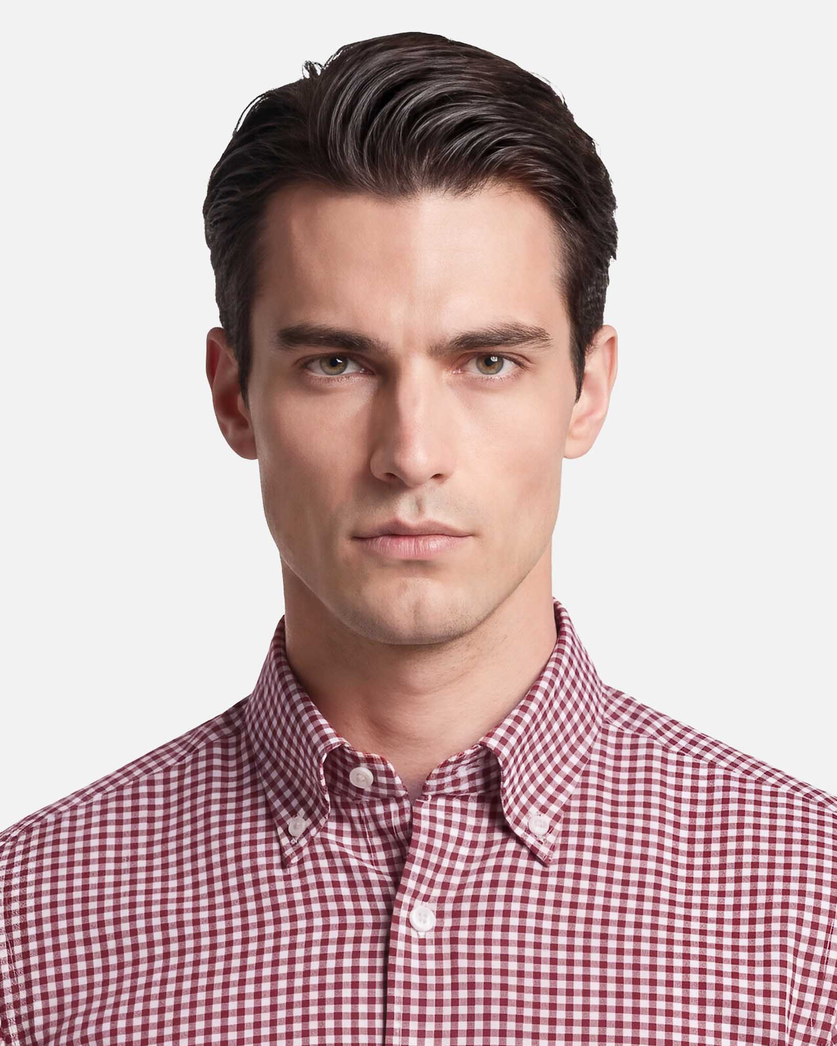 J.W.SAX MILANO Camicia in Twill di Cotone Check Bordeaux Button Down