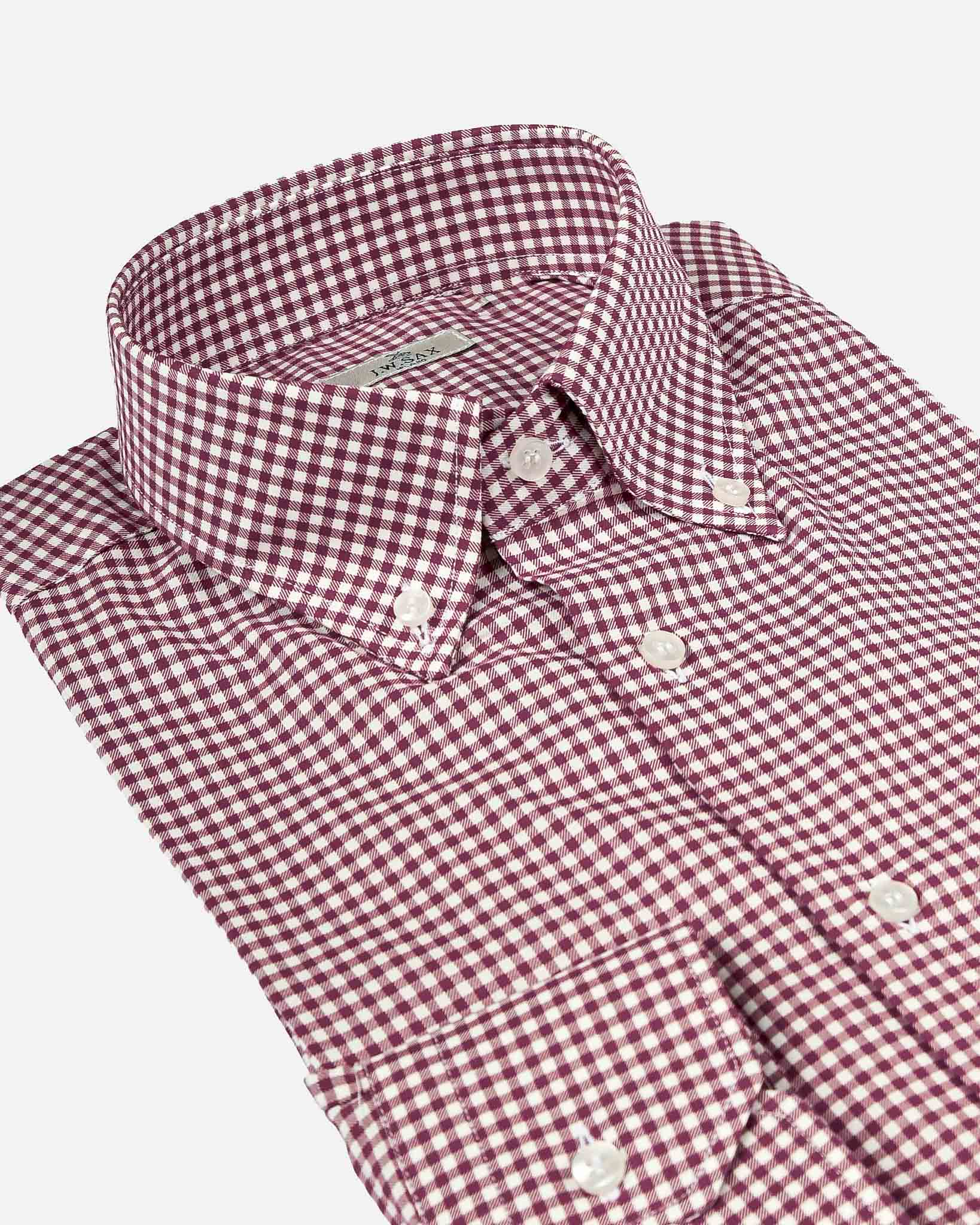 J.W.SAX MILANO Camicia in Twill di Cotone Check Bordeaux Button Down