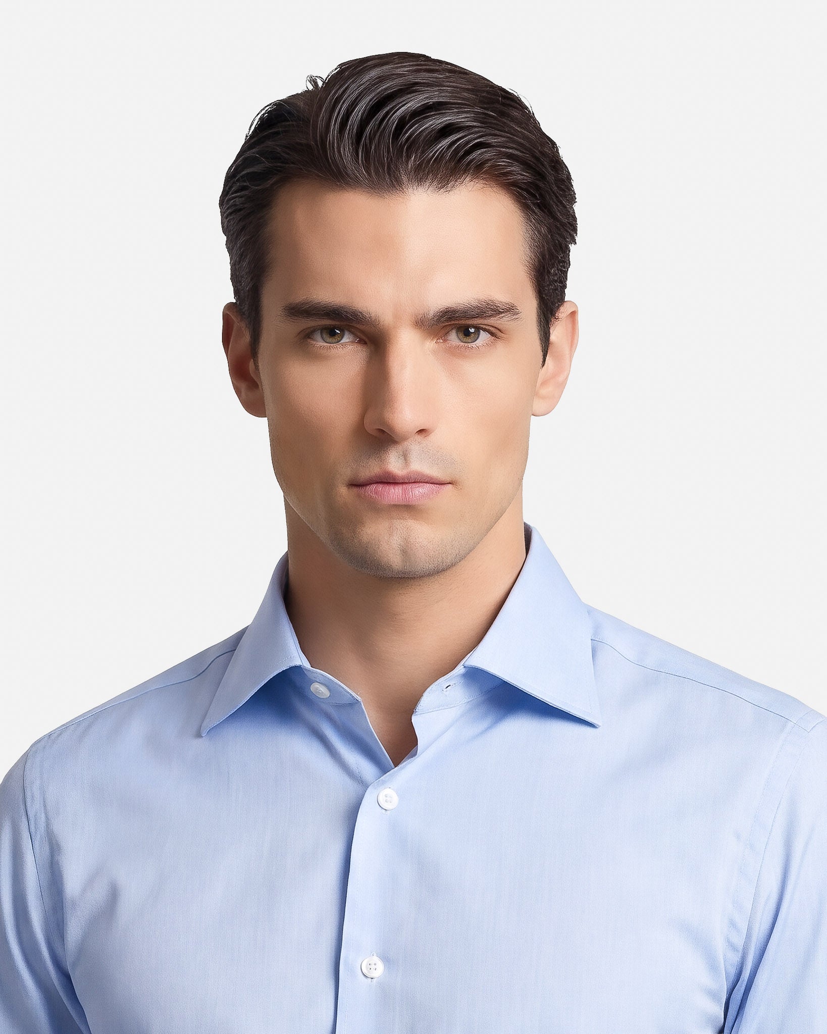 Camicia in Twill di Cotone Azzurro - Collo Italiano