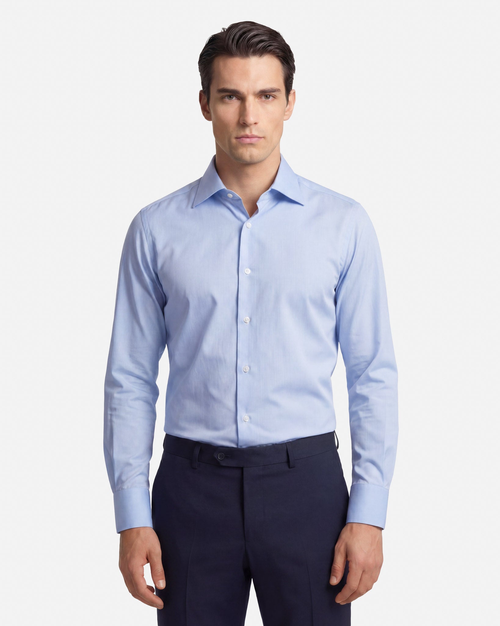 Camicia in Twill di Cotone Azzurro - Collo Italiano
