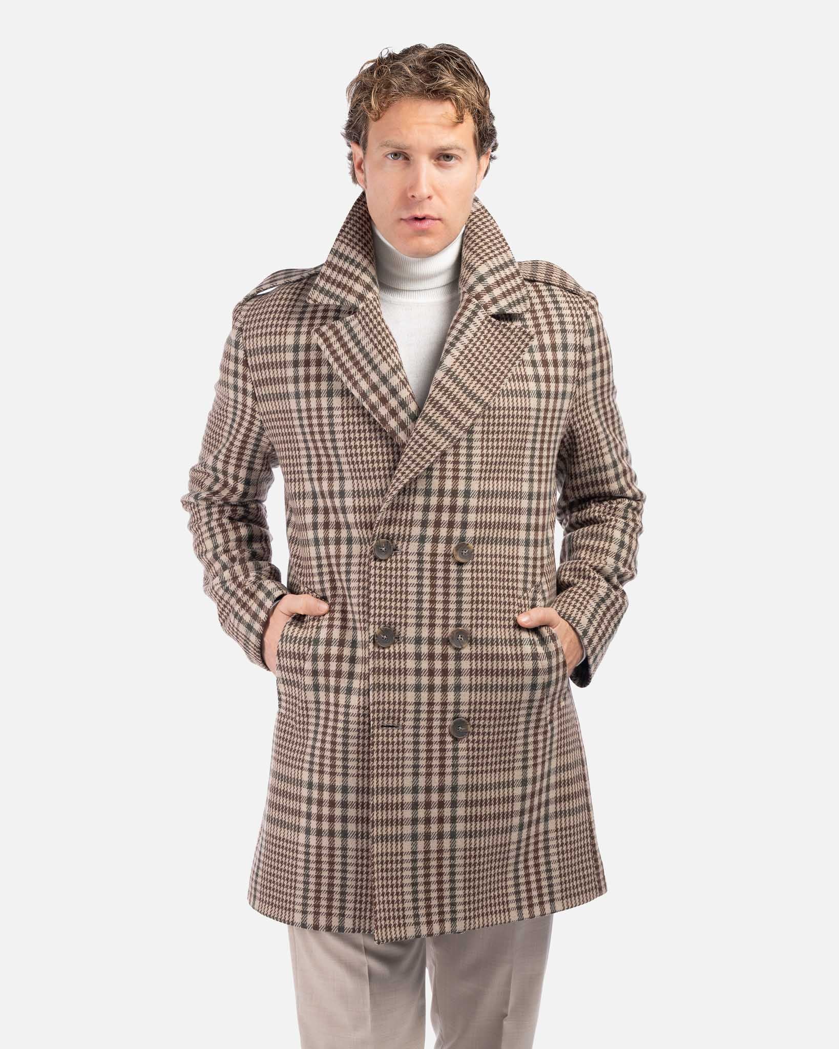 J.W.SAX MILANO Cappotto Doppiopetto in Lana a Fantasia