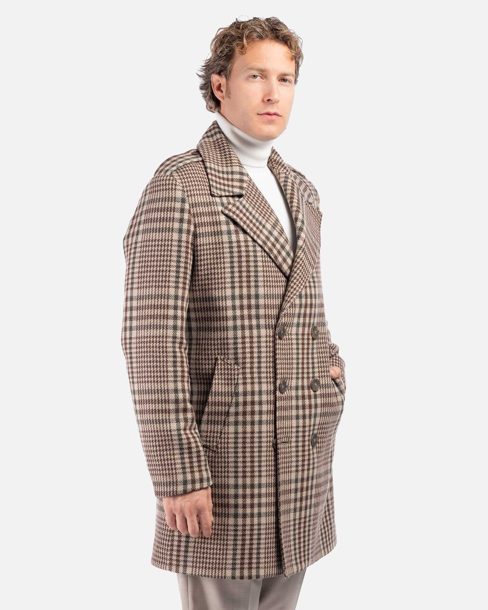 J.W.SAX MILANO Cappotto Doppiopetto in Lana a Fantasia