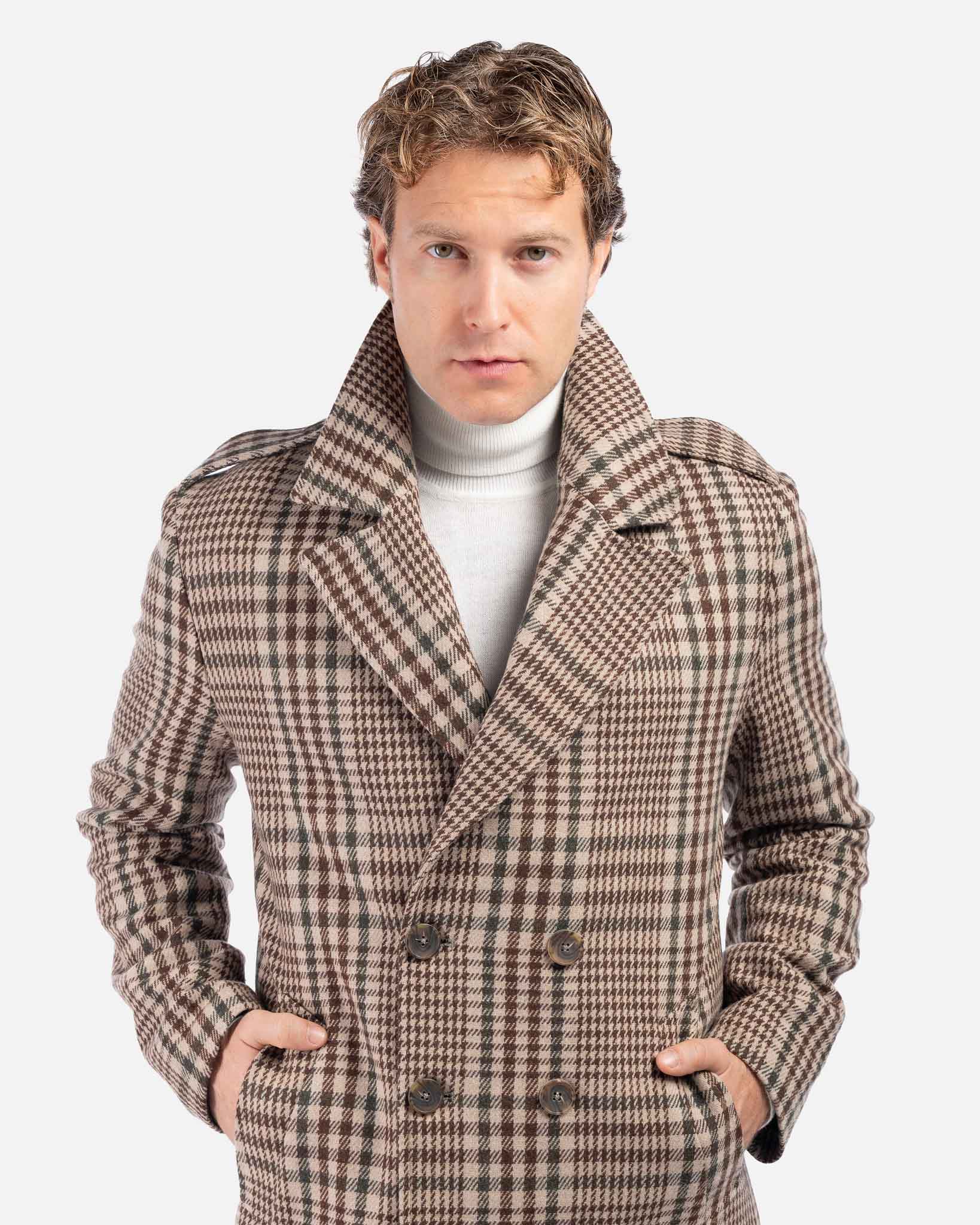 J.W.SAX MILANO Cappotto Doppiopetto in Lana a Fantasia