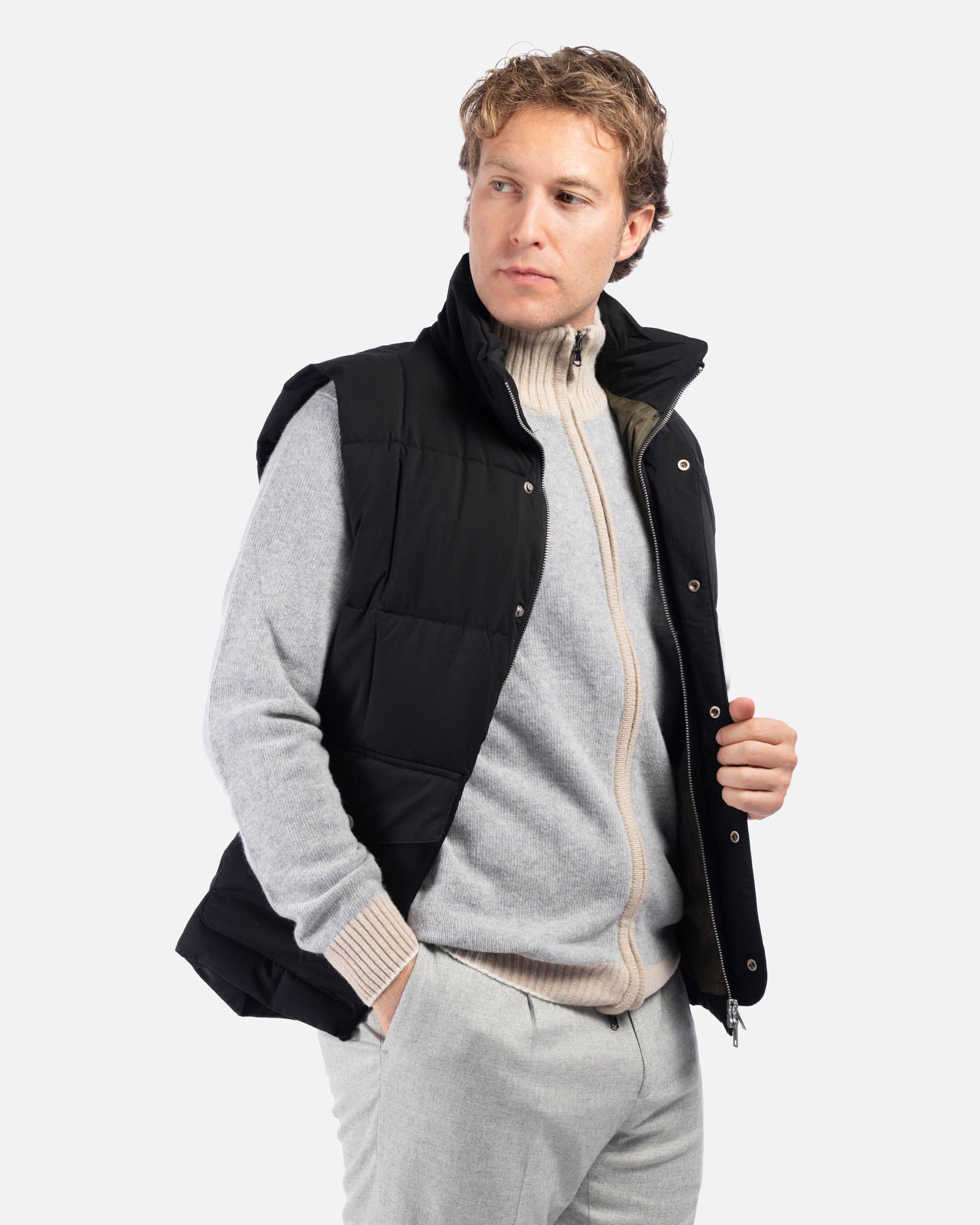 J.W.SAX MILANO Gilet Nero in Tessuto Tecnico