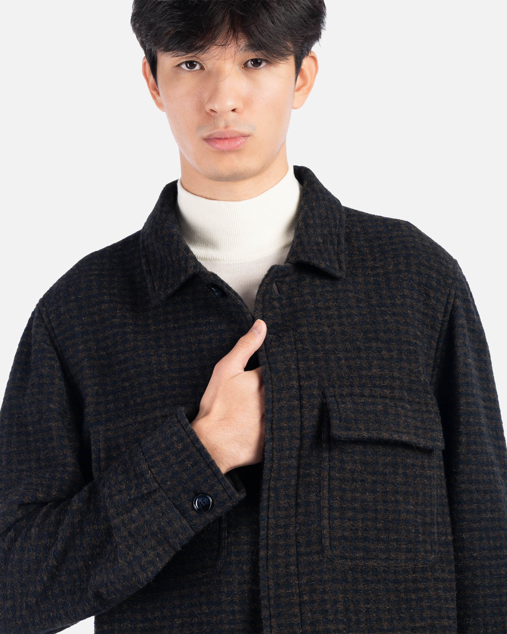 J.W.SAX MILANO Overshirt in Lana Blu e Marrone