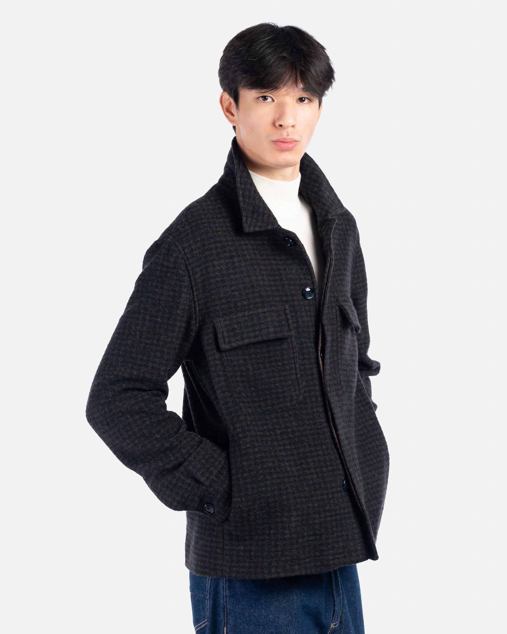 J.W.SAX MILANO Overshirt in Lana Blu e Marrone