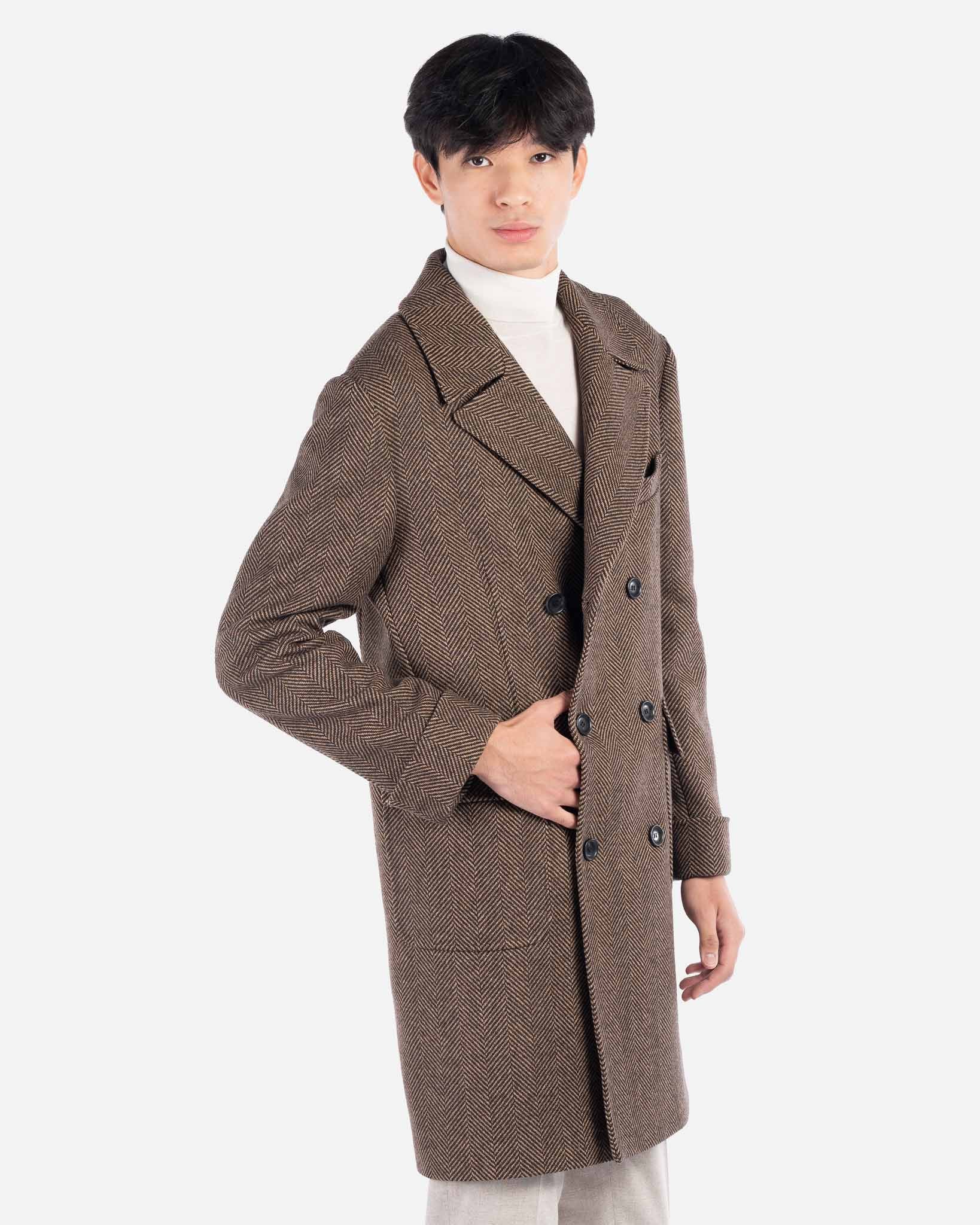 J.W.SAX MILANO Cappotto Doppiopetto in Lana a Spina di Pesce