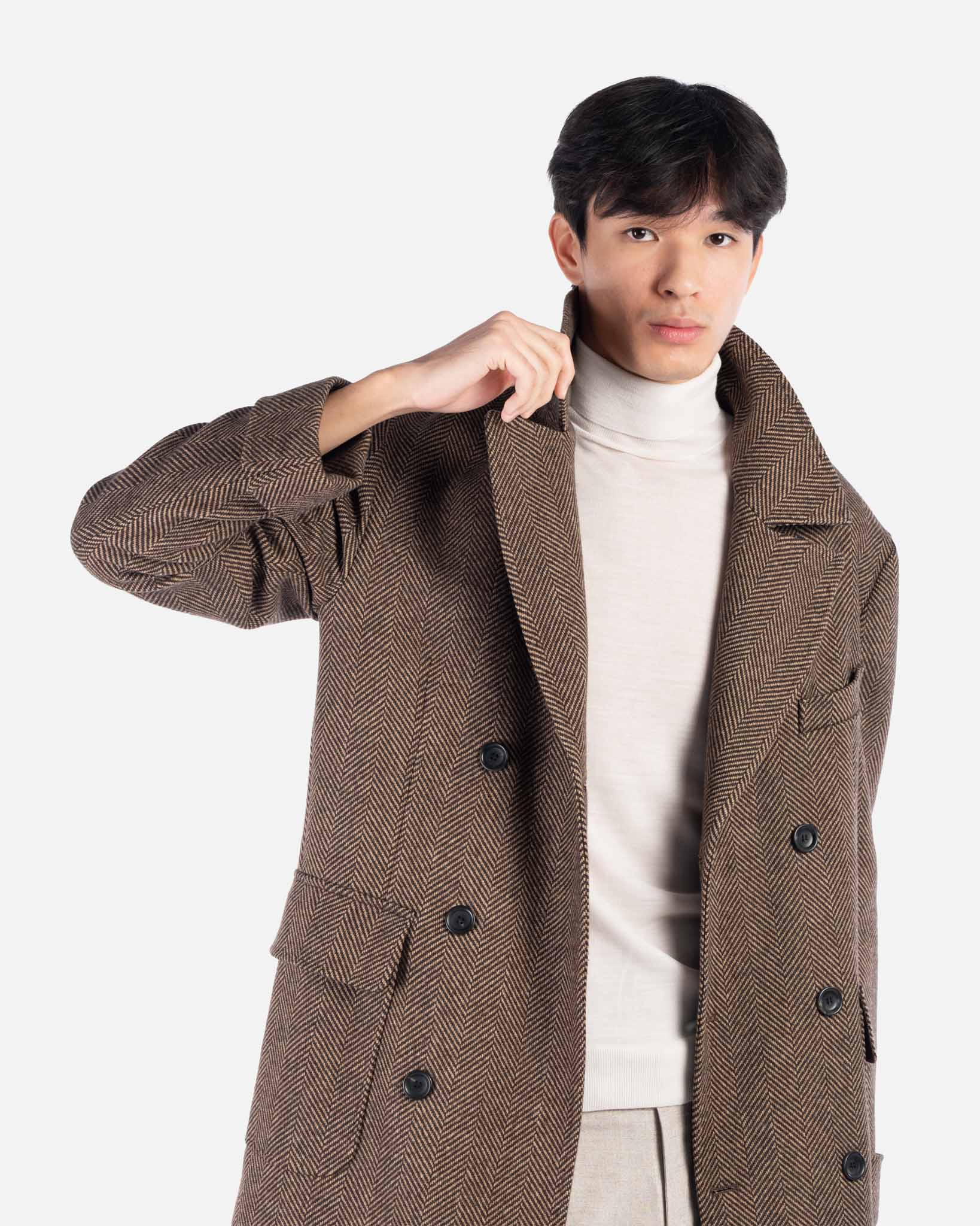 J.W.SAX MILANO Cappotto Doppiopetto in Lana a Spina di Pesce