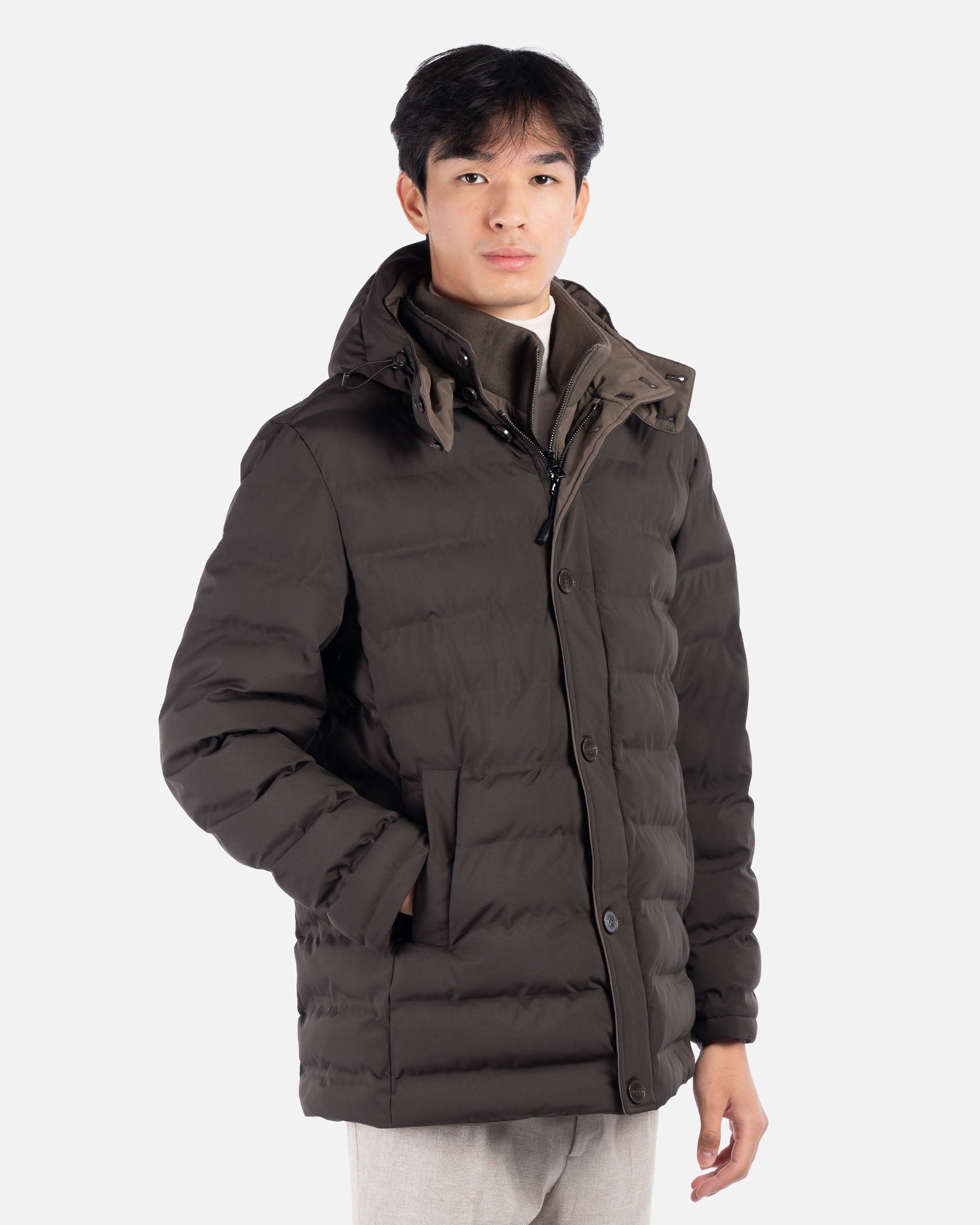 J.W.SAX MILANO Piumino Marrone con Pettorina e Cappuccio Rimovibili