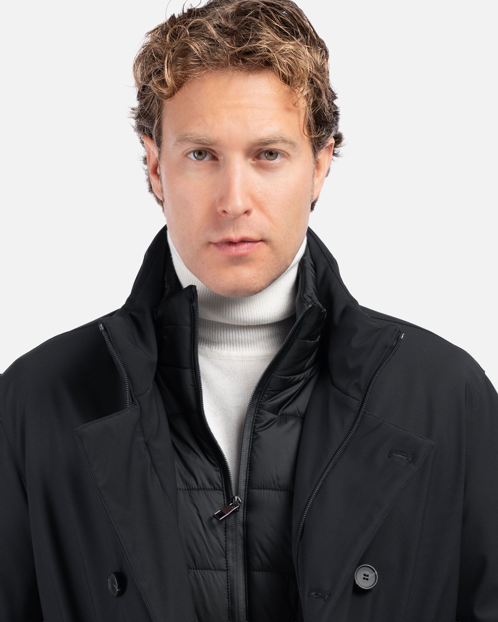 J.W.SAX MILANO Peacoat in Tessuto Tecnico Stretch Nero