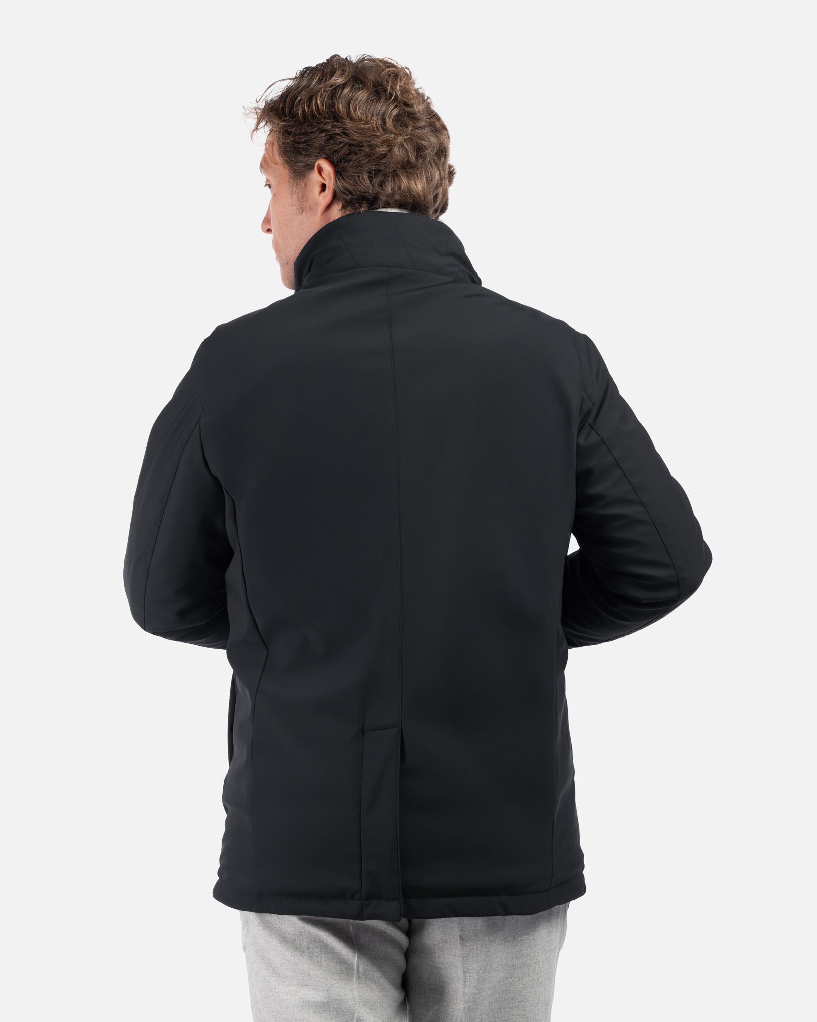 J.W.SAX MILANO Peacoat in Tessuto Tecnico Stretch Nero