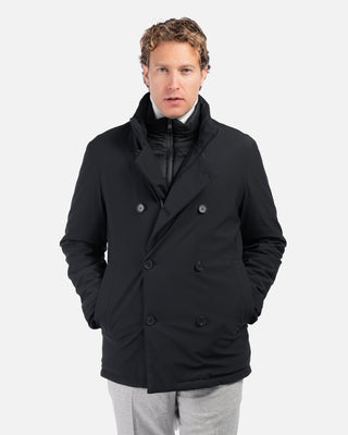 Peacoat in Tessuto Tecnico Stretch Nero