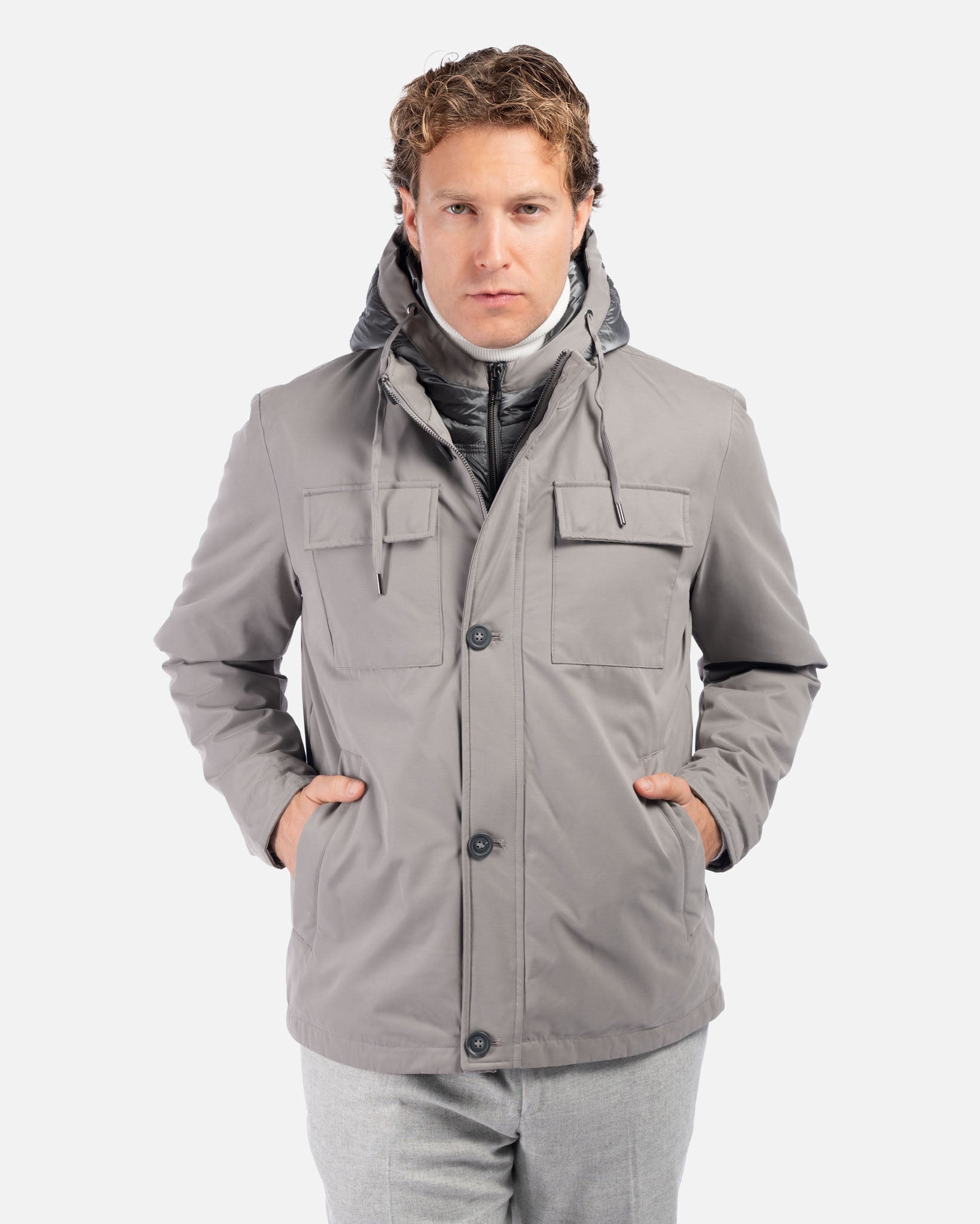 J.W.SAX MILANO Giubbotto Tortora in Tessuto Tecnico