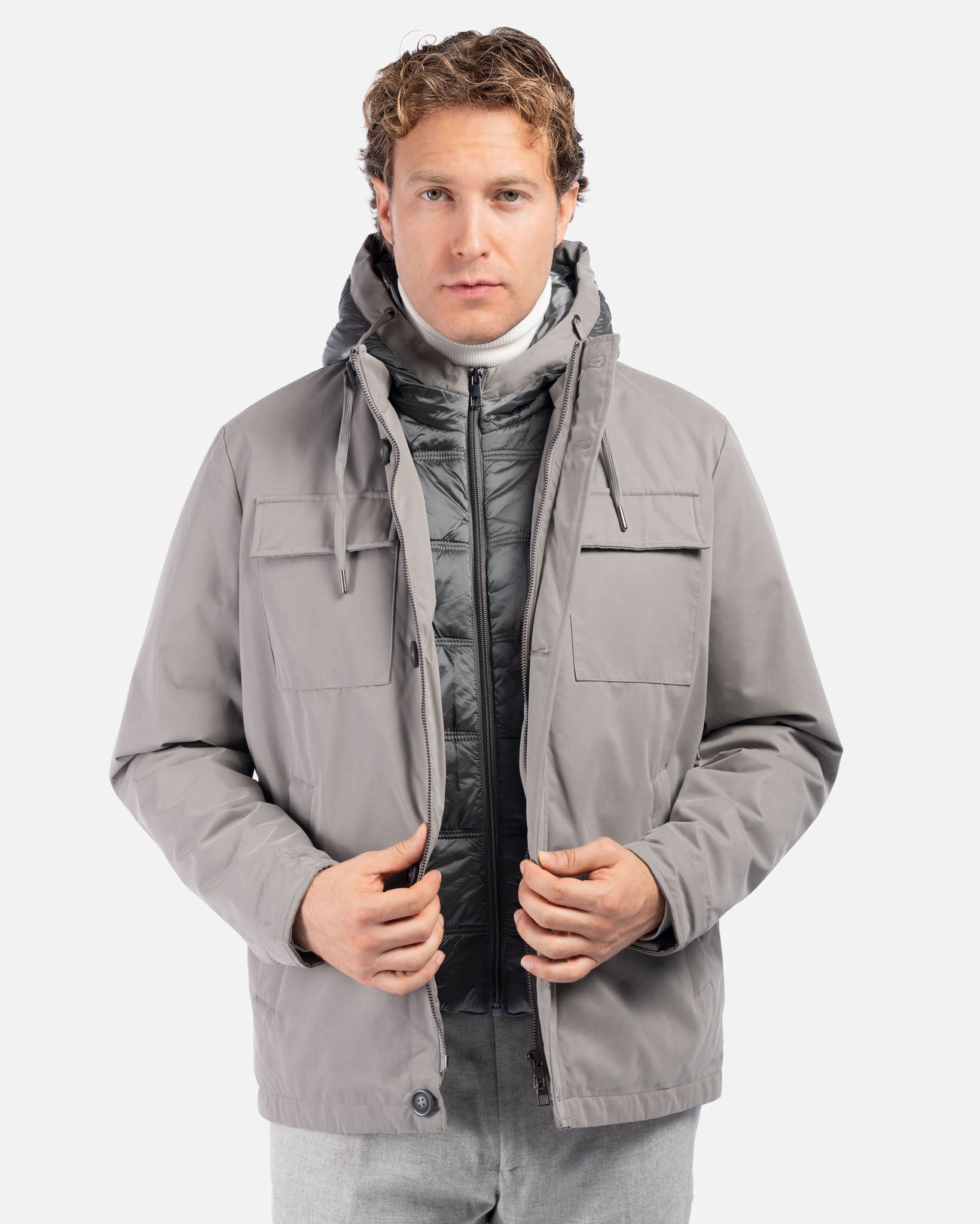 J.W.SAX MILANO Giubbotto Tortora in Tessuto Tecnico