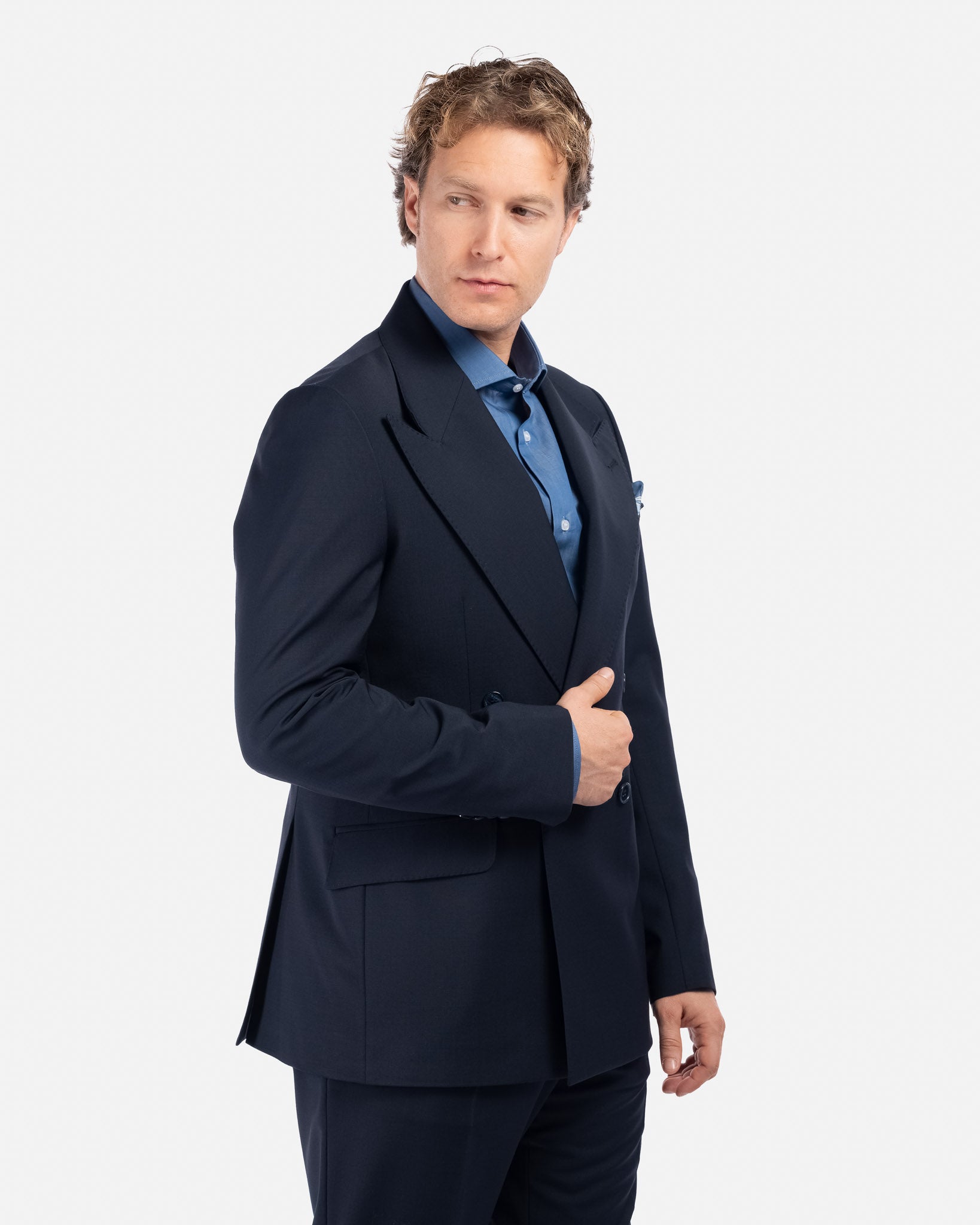 J.W.SAX MILANO Abito Doppiopetto Blu con Rever Ampio All Season