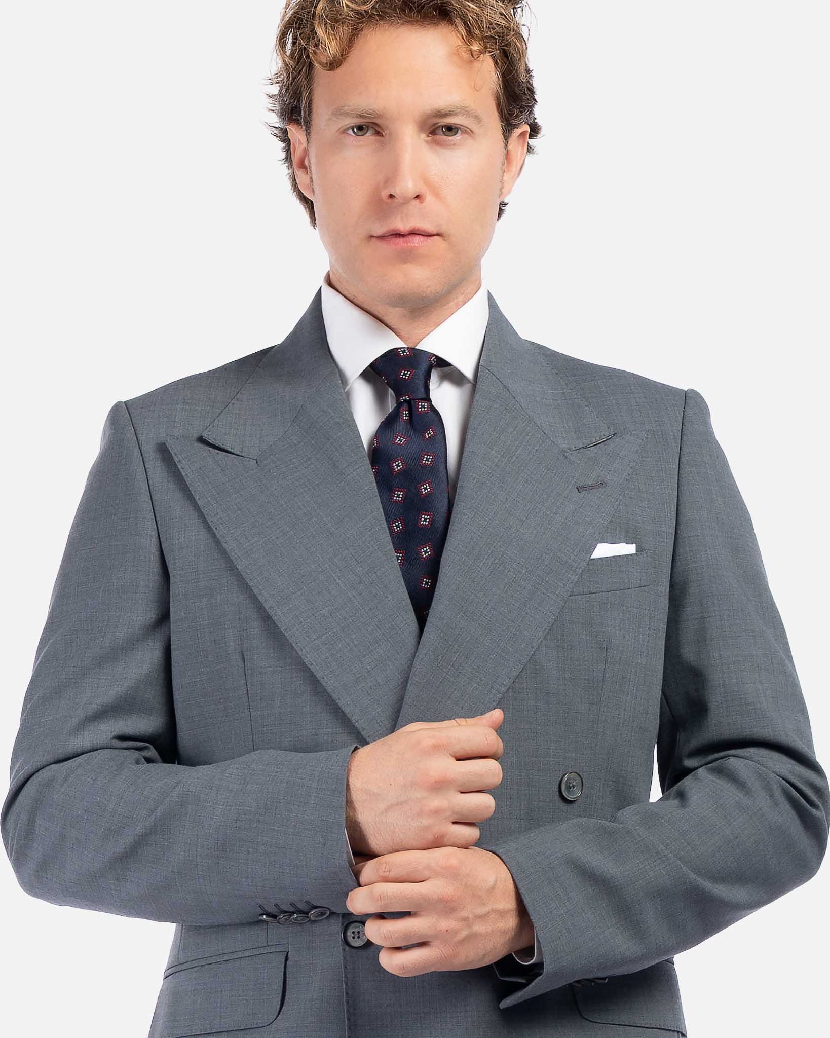 J.W.SAX MILANO Abito Doppiopetto Grigio con Rever Ampio All Season