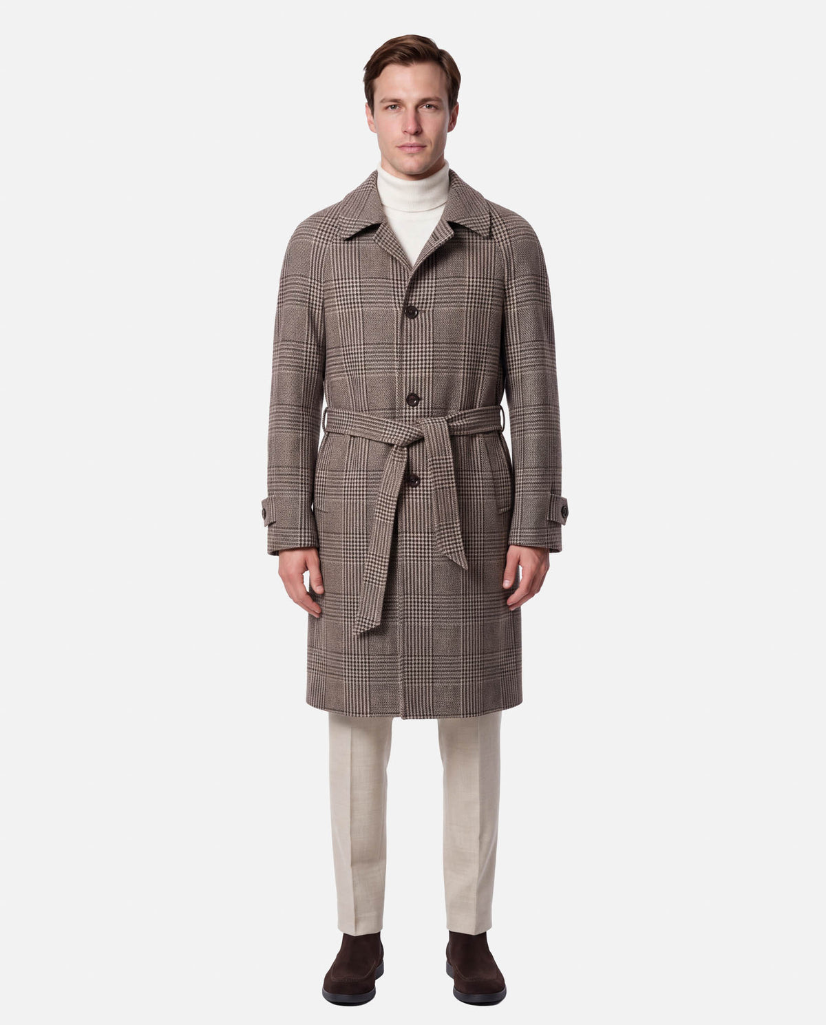 J.W.SAX MILANO Cappotto Check Marrone e Blu con Manica Raglan