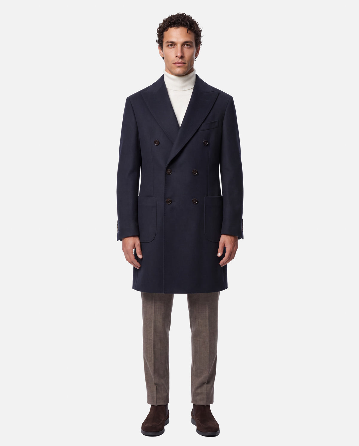 J.W.SAX MILANO Cappotto Doppiopetto Blu in Misto Cashmere
