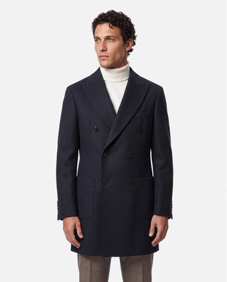 Cappotto Doppiopetto Blu in Misto Cashmere