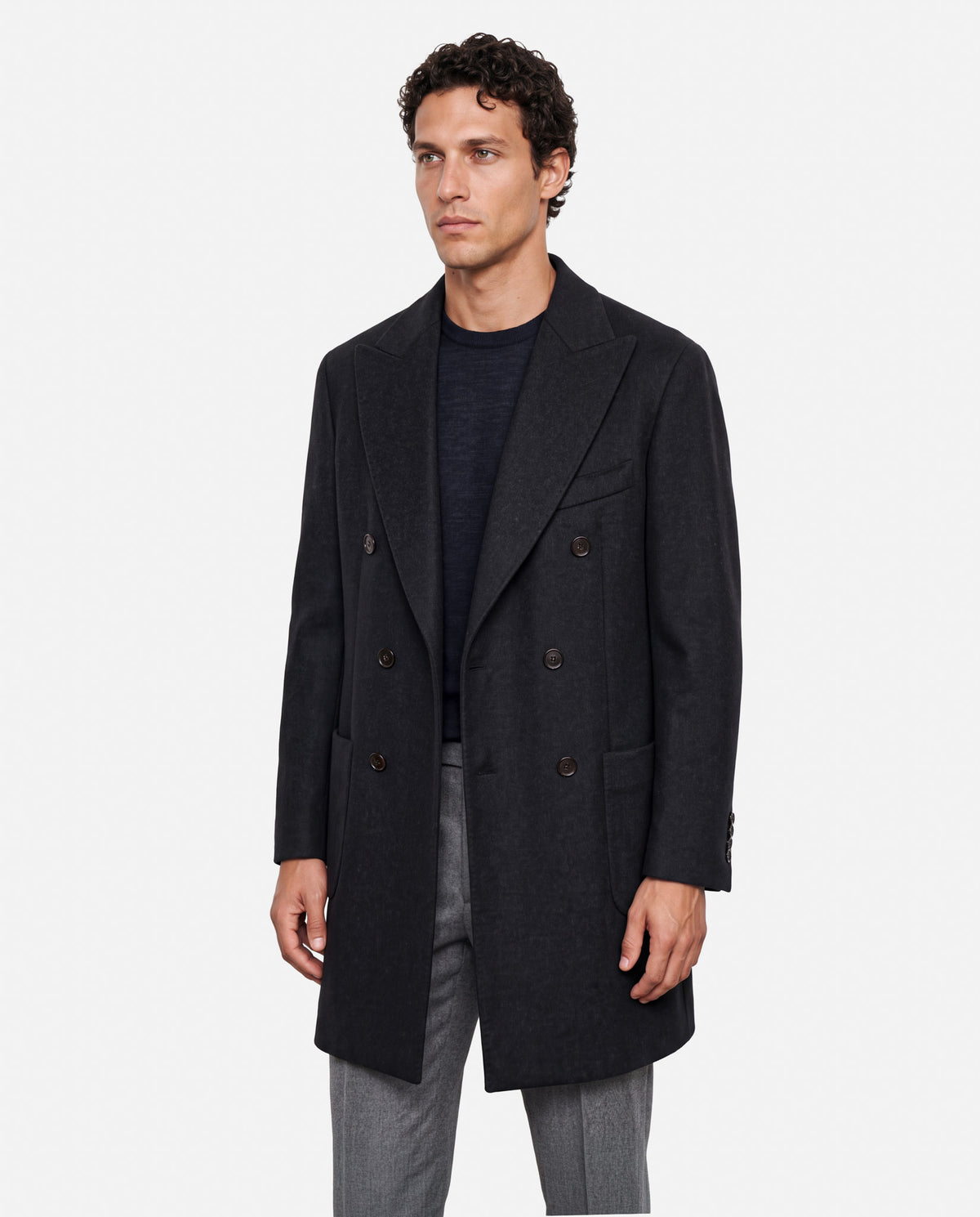 J.W.SAX MILANO Cappotto Doppiopetto Grigio Antracite in Misto Cashmere