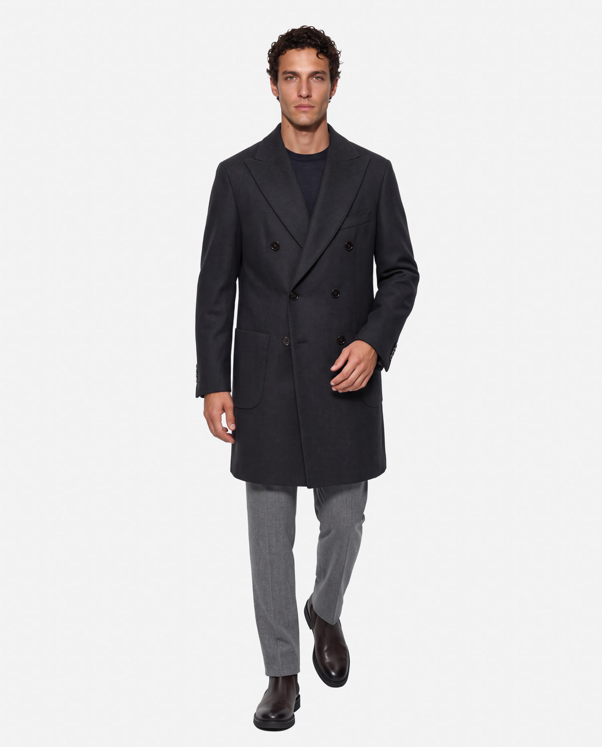 J.W.SAX MILANO Cappotto Doppiopetto Grigio Antracite in Misto Cashmere