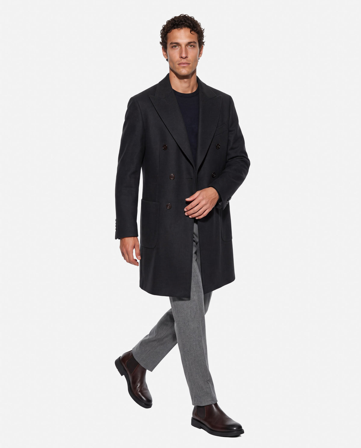 J.W.SAX MILANO Cappotto Doppiopetto Grigio Antracite in Misto Cashmere
