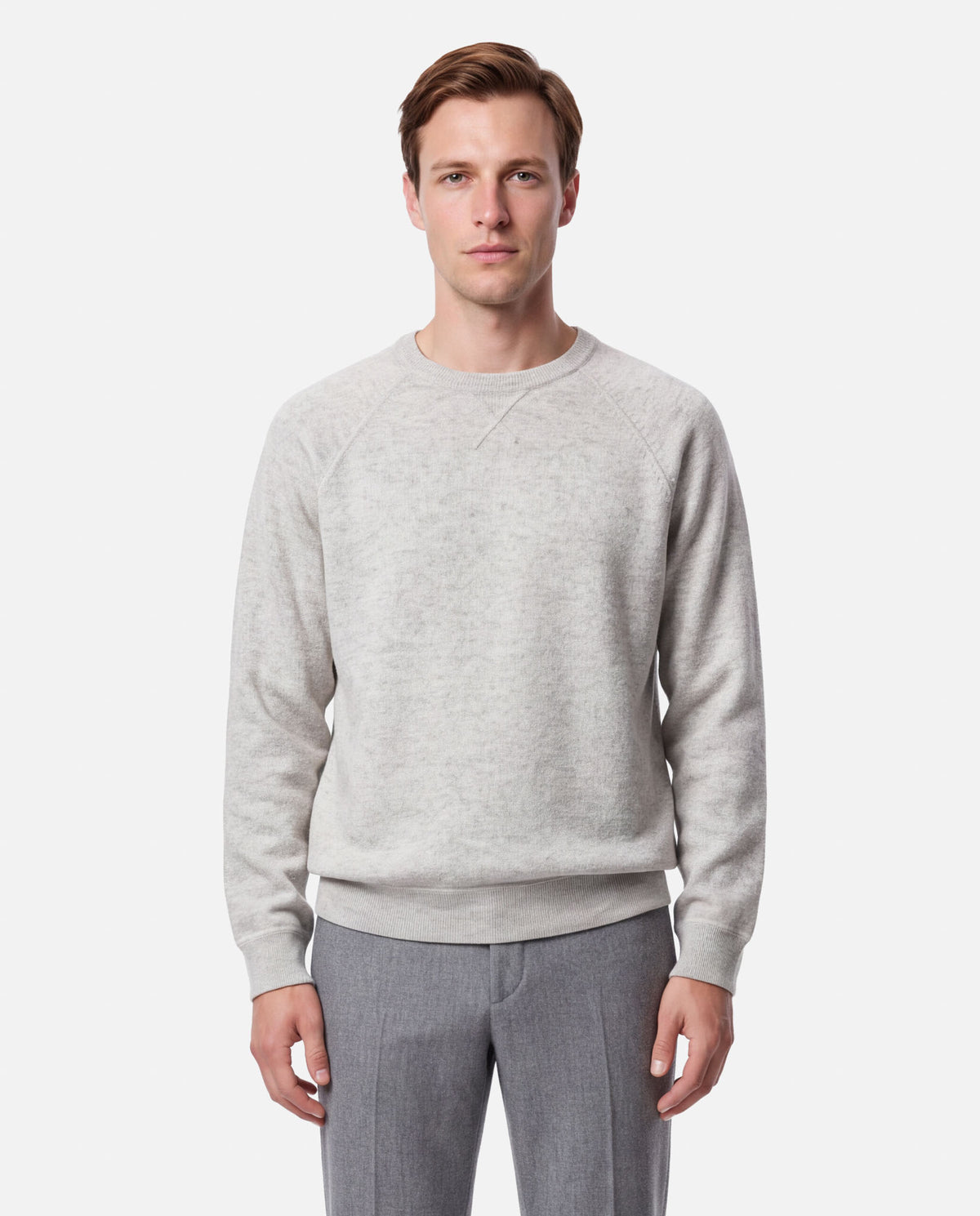 J.W.SAX MILANO Maglione Taglio Felpa in Lana e Cashmere Grigio Chiaro - Finezza 12