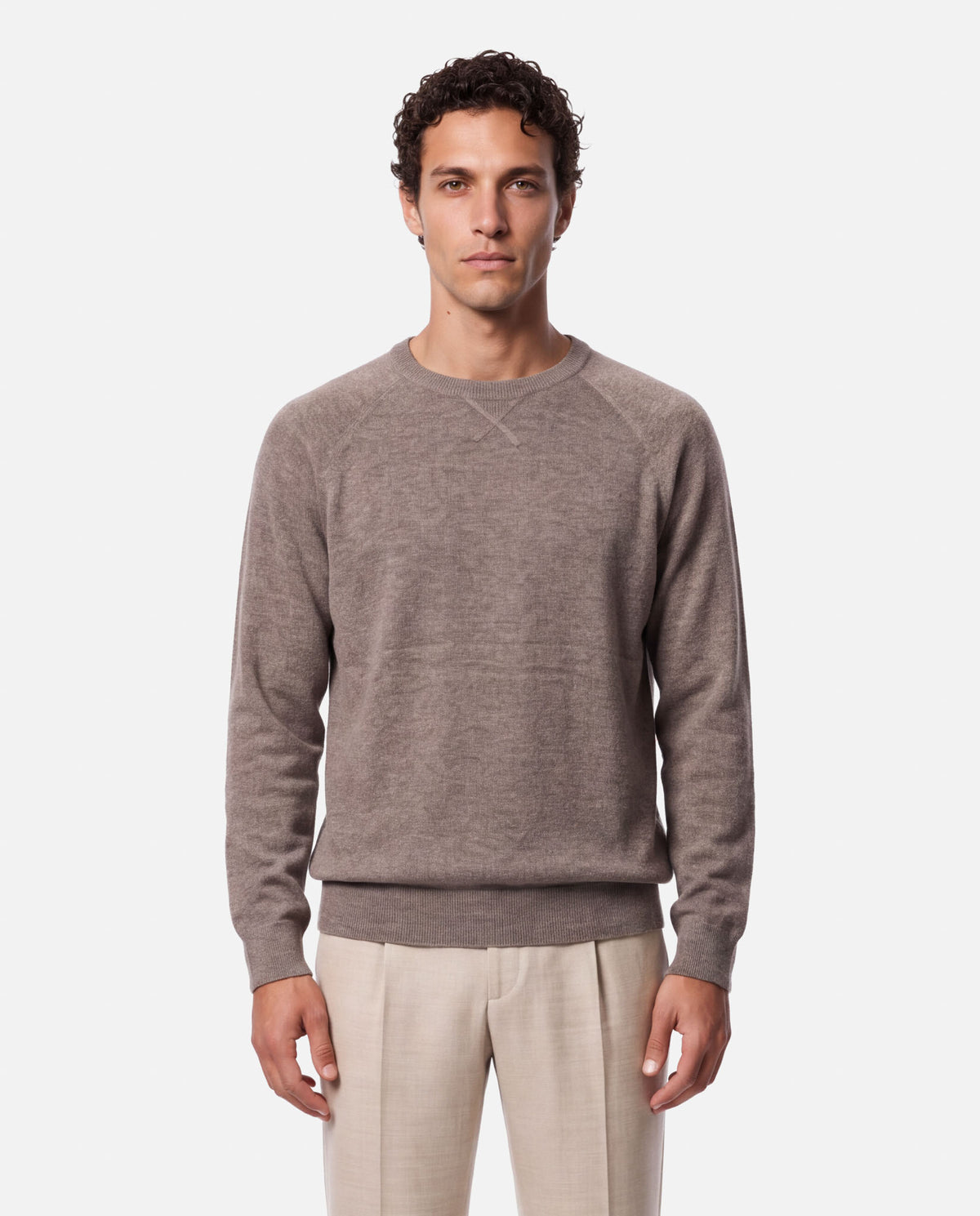 J.W.SAX MILANO Maglione Taglio Felpa in Lana e Cashmere Tortora - Finezza 12