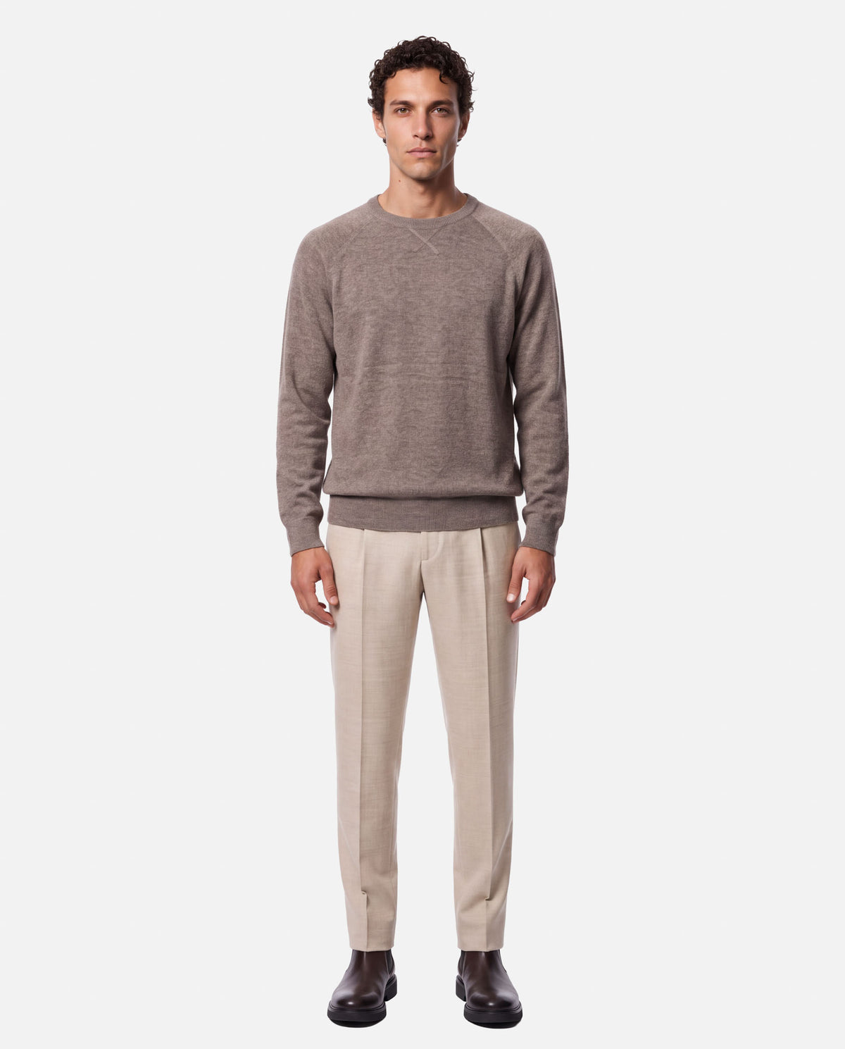 J.W.SAX MILANO Maglione Taglio Felpa in Lana e Cashmere Tortora - Finezza 12