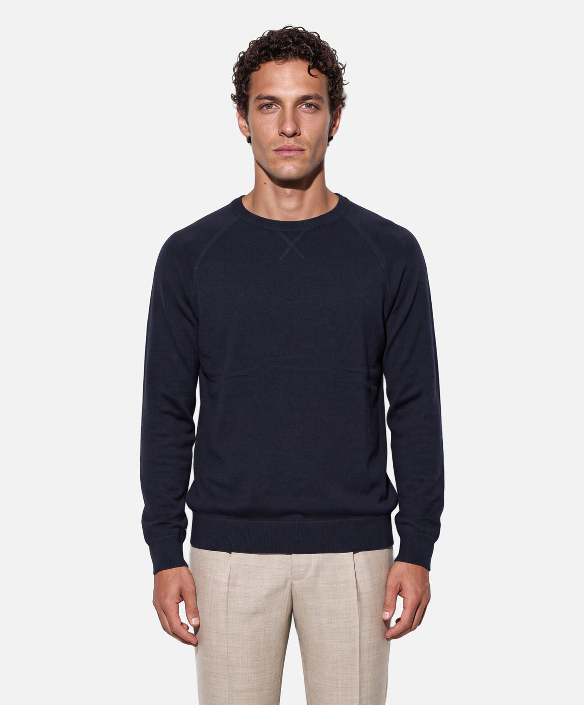 J.W.SAX MILANO Maglione Taglio Felpa in Lana e Cashmere Blu - Finezza 12