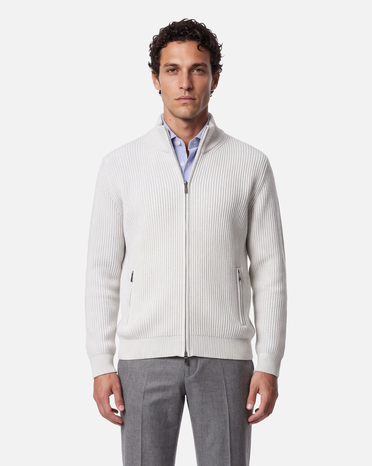 J.W.SAX MILANO Cardigan in Puro Cashmere a Coste con Zip - Finezza 7
