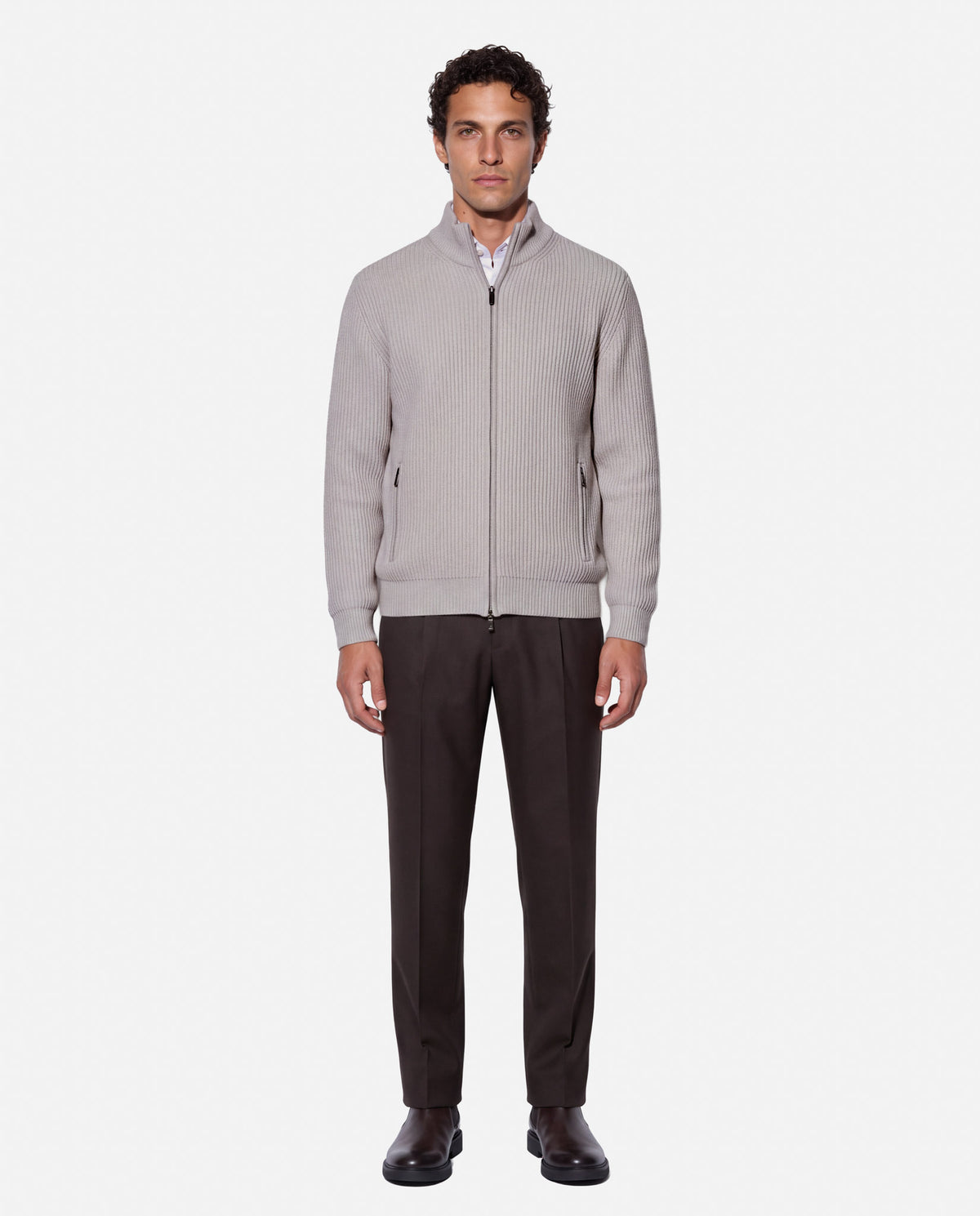 J.W.SAX MILANO Cardigan in Puro Cashmere a Coste con Zip - Finezza 7