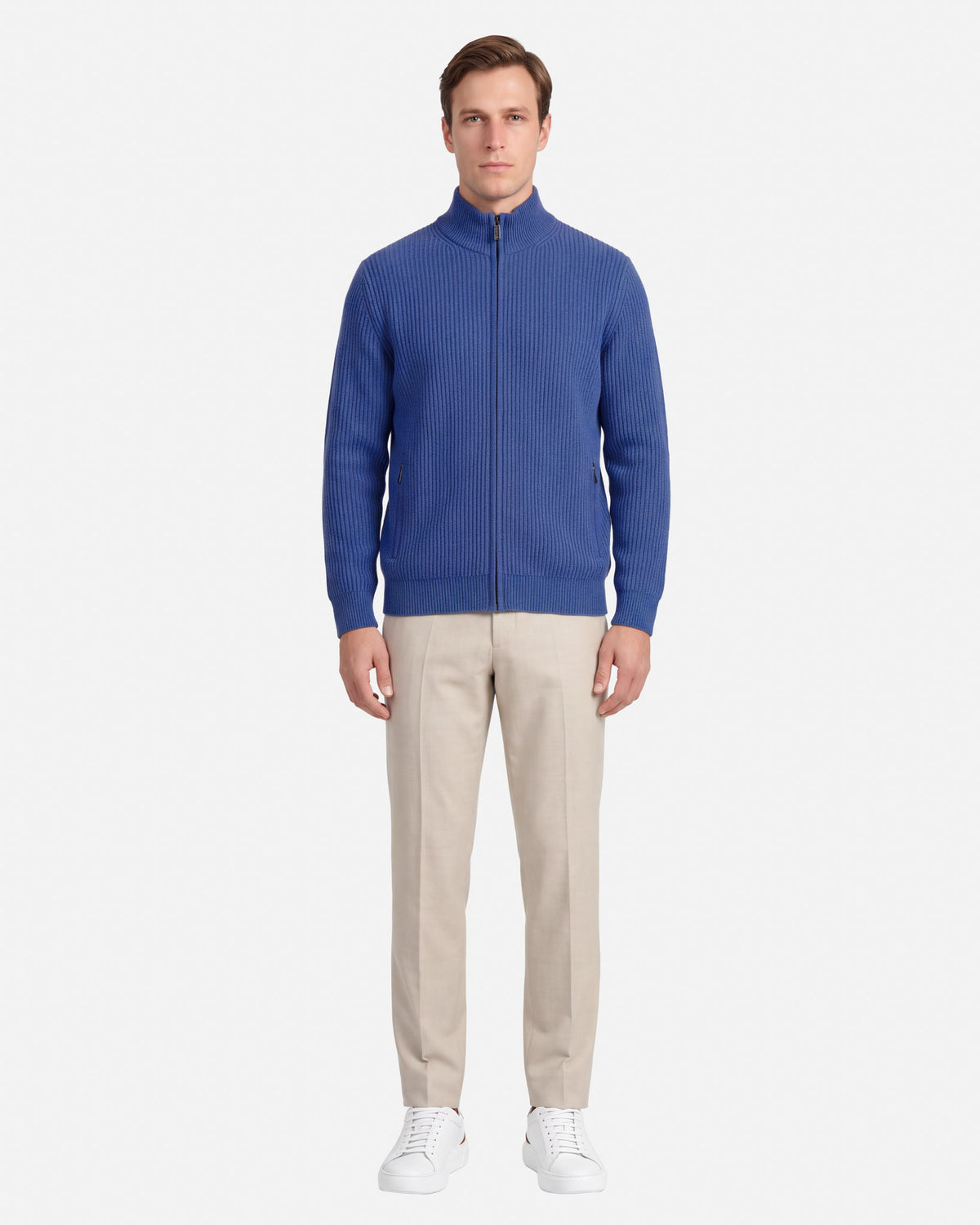 J.W.SAX MILANO Cardigan in Puro Cashmere a Coste con Zip - Finezza 7