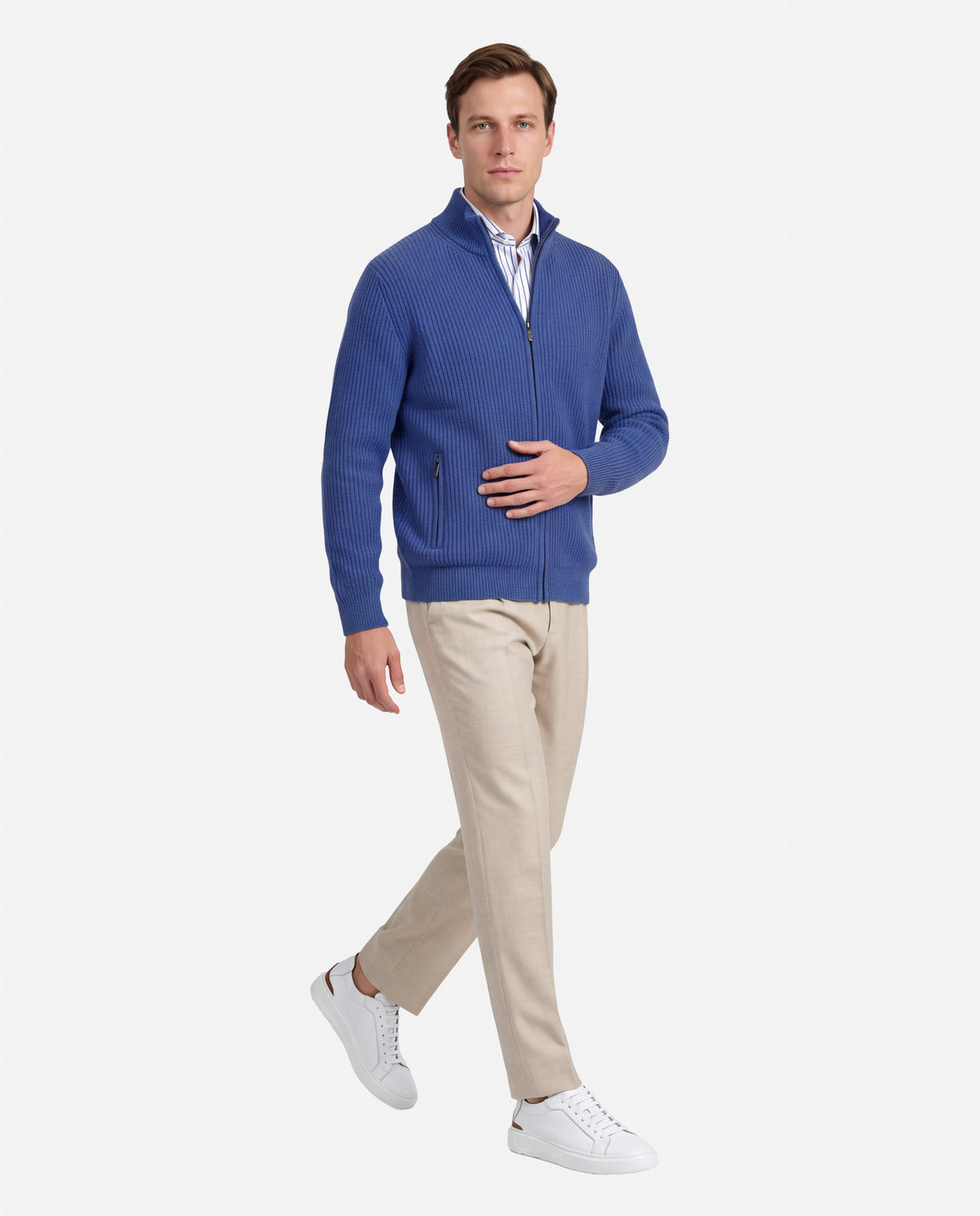 J.W.SAX MILANO Cardigan in Puro Cashmere a Coste con Zip - Finezza 7