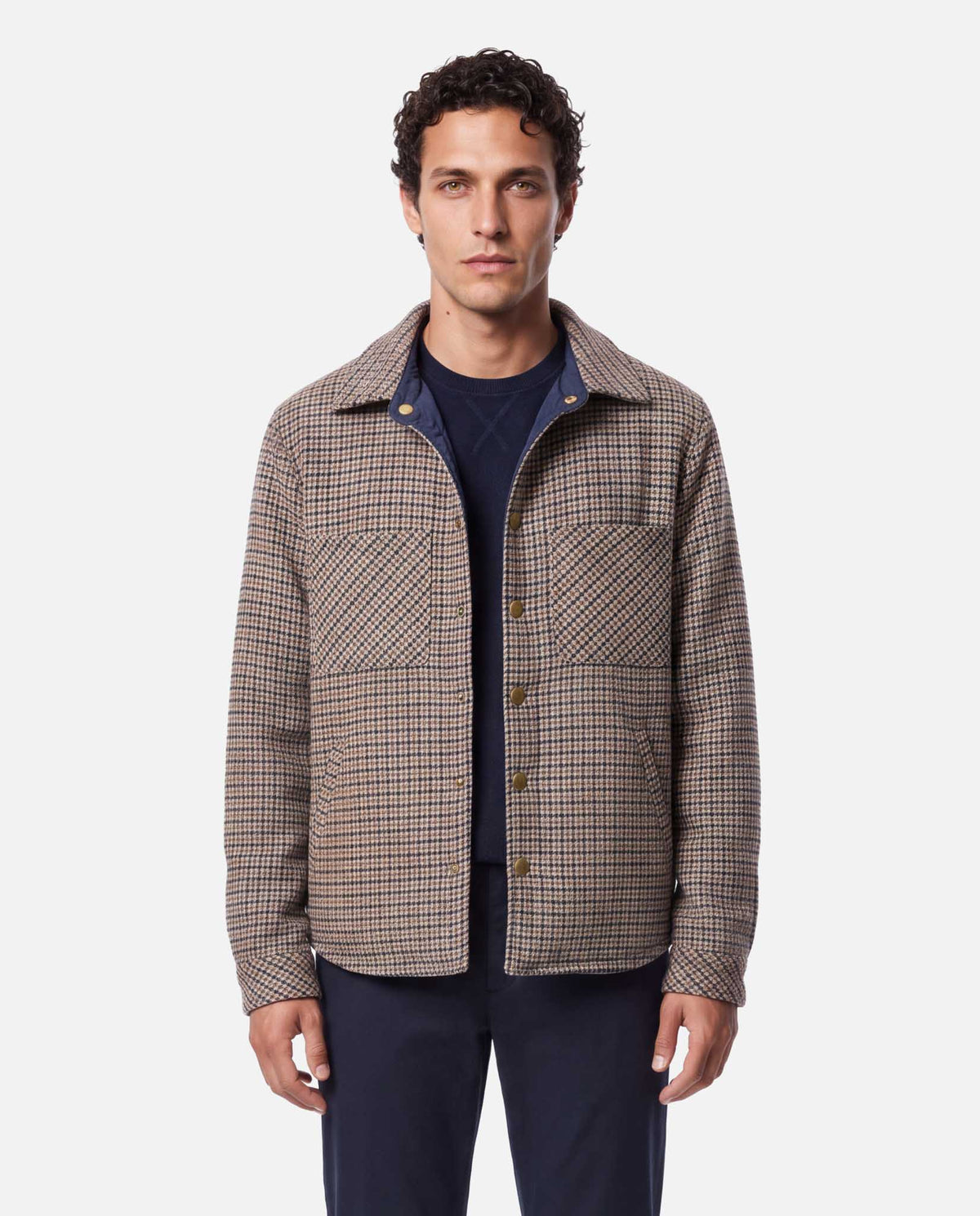 J.W.SAX MILANO Overshirt Reversibile Blu e Pied de Poule