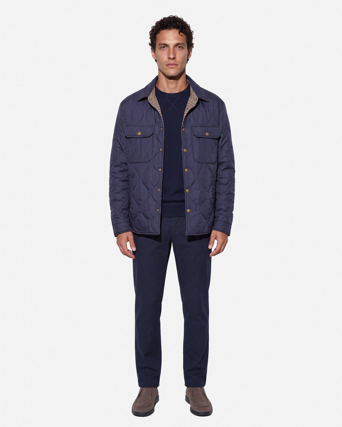 J.W.SAX MILANO Overshirt Reversibile Blu e Pied de Poule