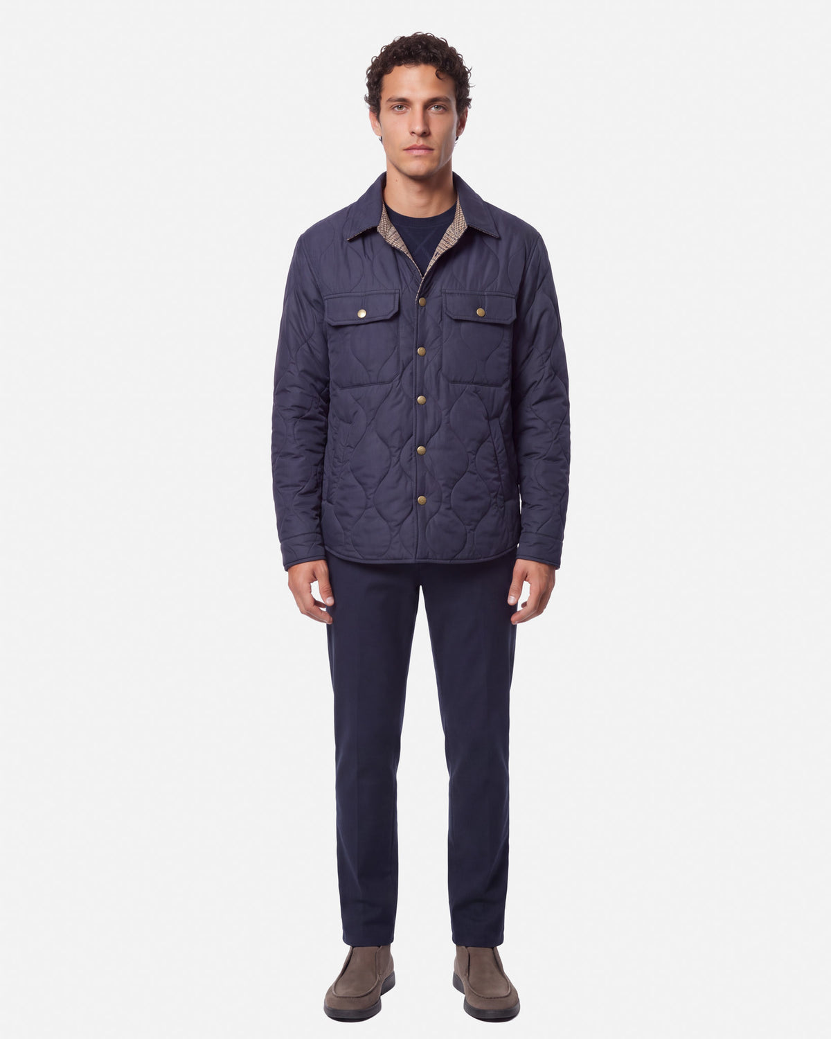 J.W.SAX MILANO Overshirt Reversibile Blu e Pied de Poule