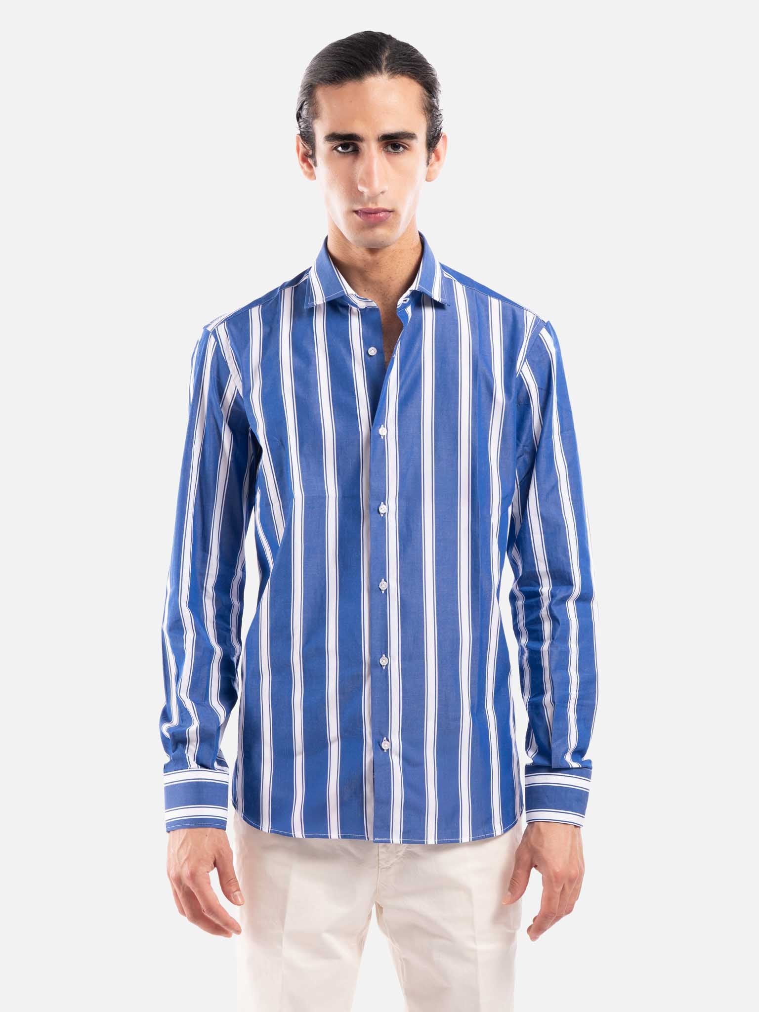 J.W.SAX MILANO Camicia in Popeline a Righe Slim Fit