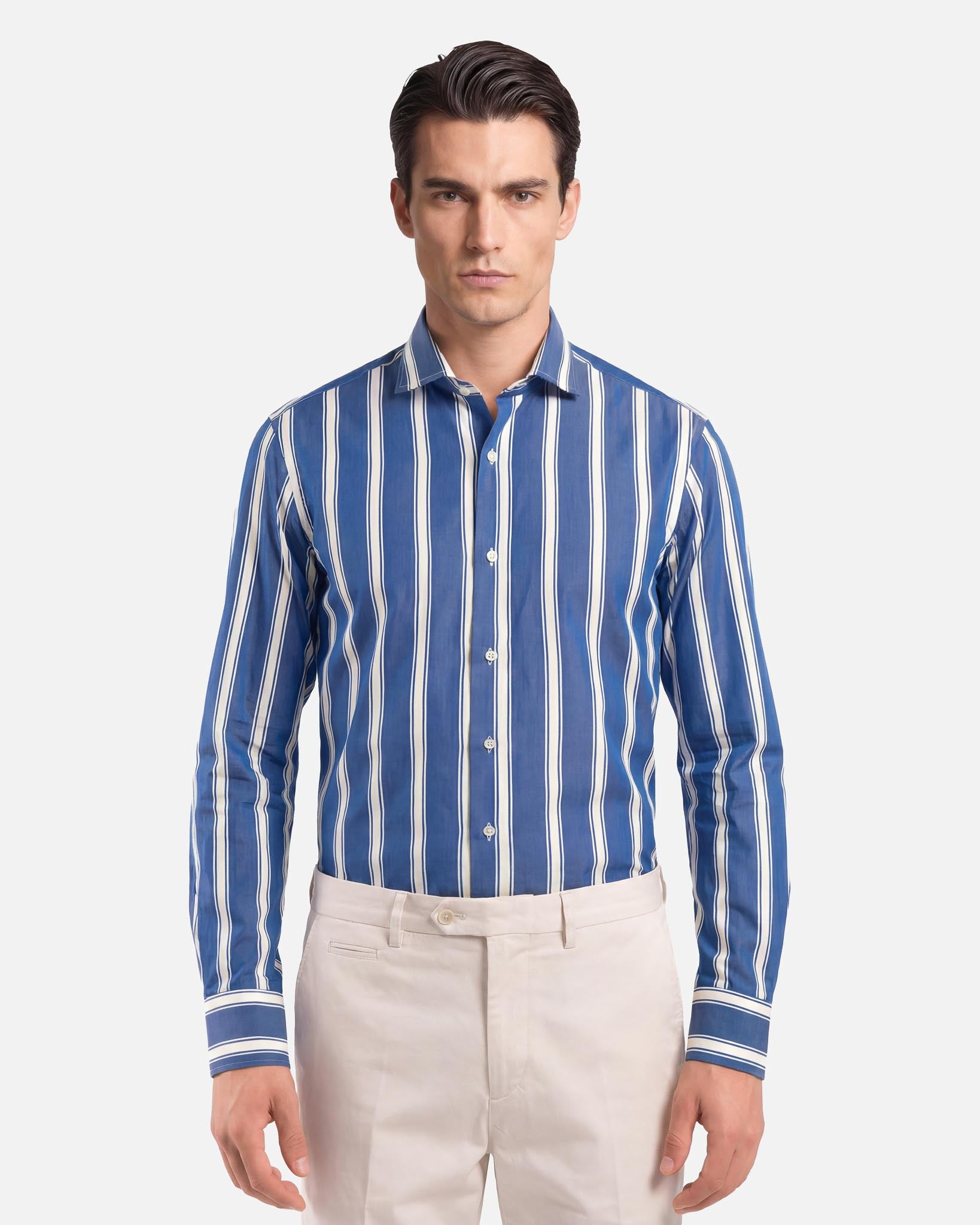 J.W.SAX MILANO Camicia in Popeline a Righe Slim Fit