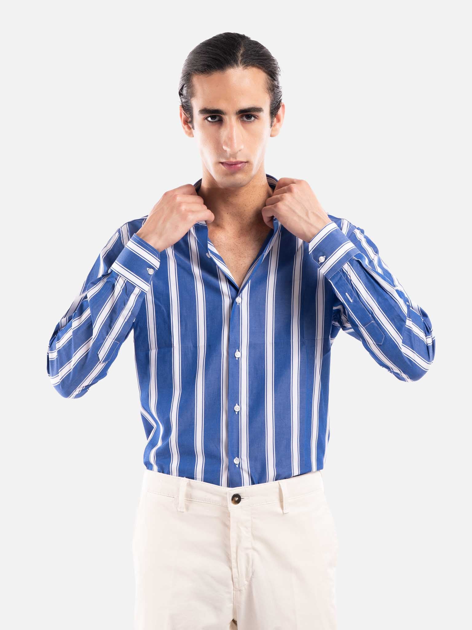 J.W.SAX MILANO Camicia in Popeline a Righe Slim Fit