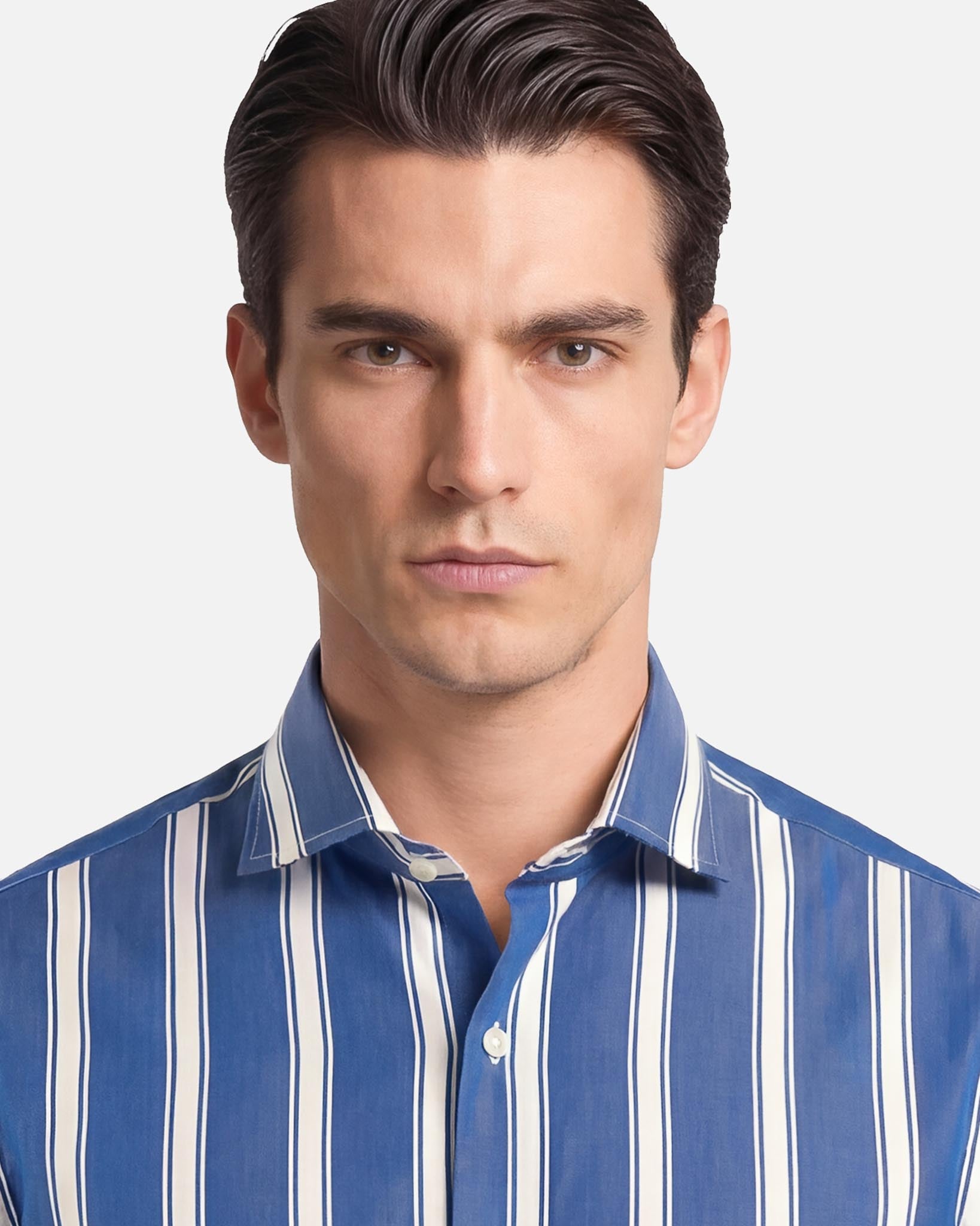 J.W.SAX MILANO Camicia in Popeline a Righe Slim Fit