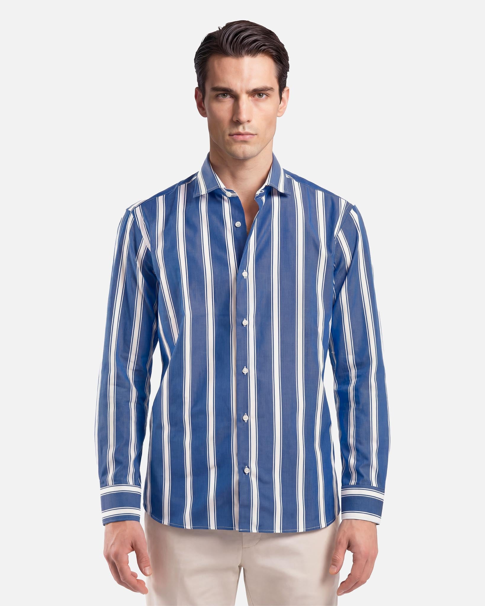 J.W.SAX MILANO Camicia in Popeline a Righe Slim Fit
