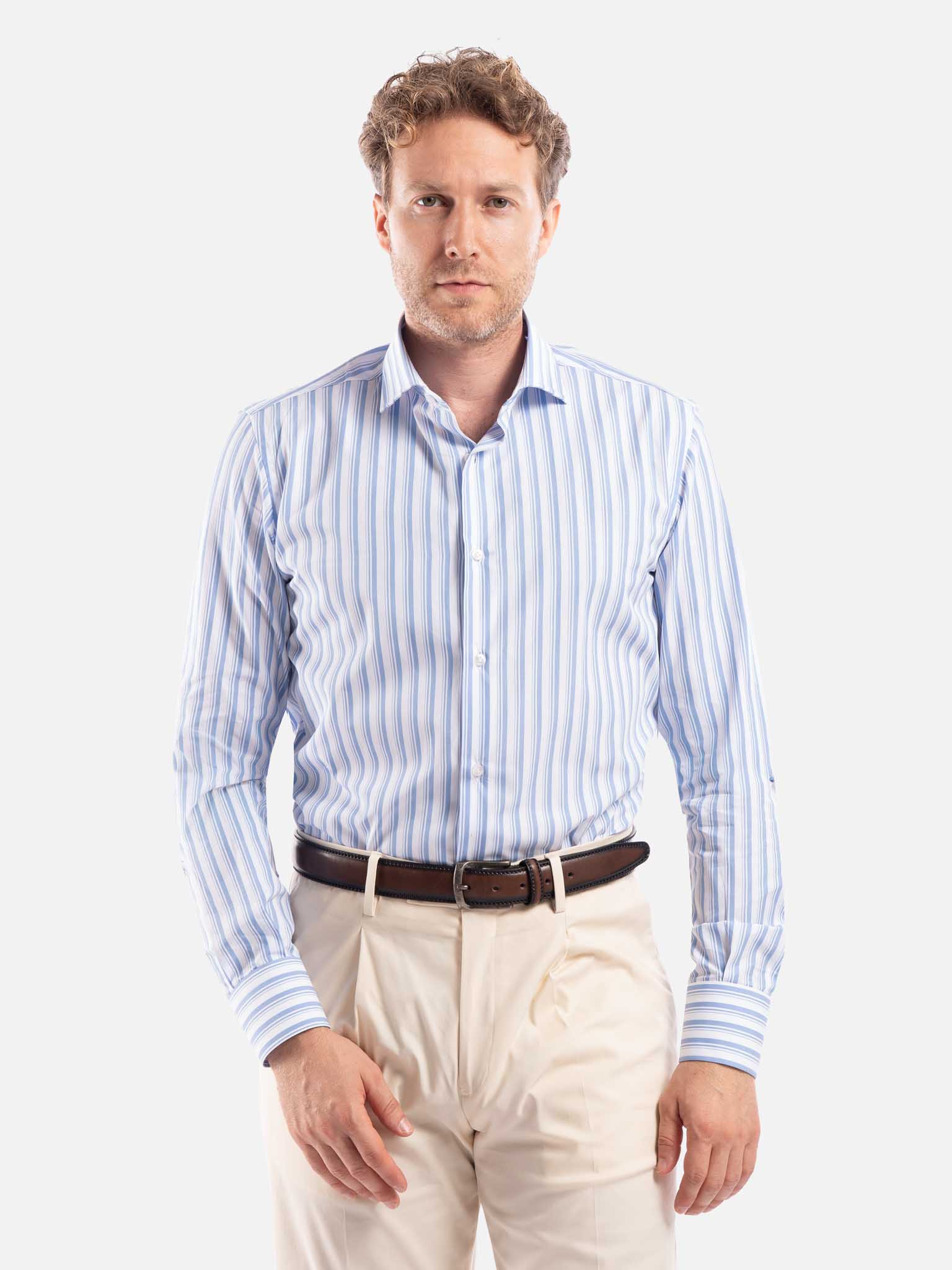 J.W.SAX MILANO Camicia in Popeline a Righe Slim Fit
