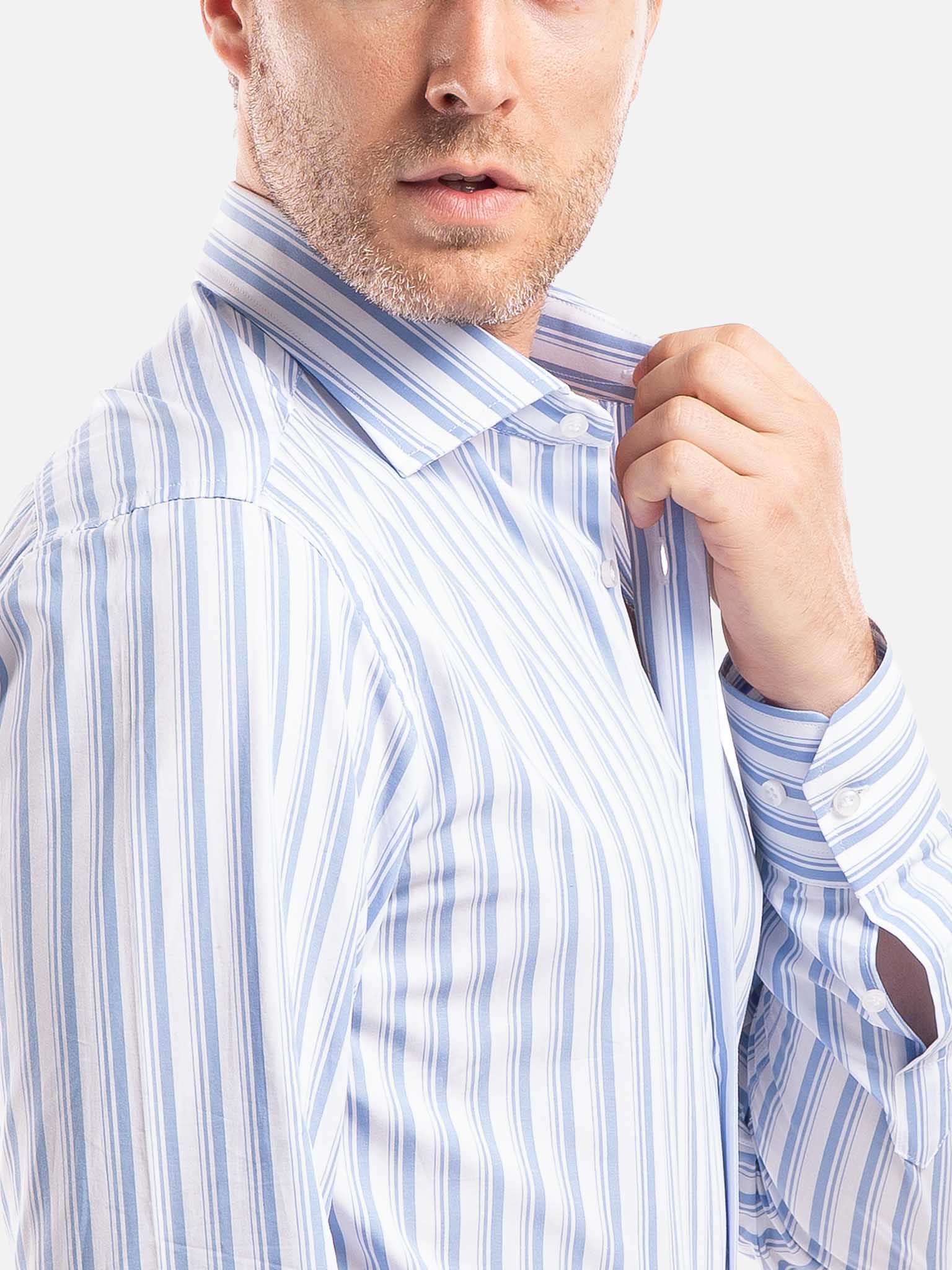 J.W.SAX MILANO Camicia in Popeline a Righe Slim Fit